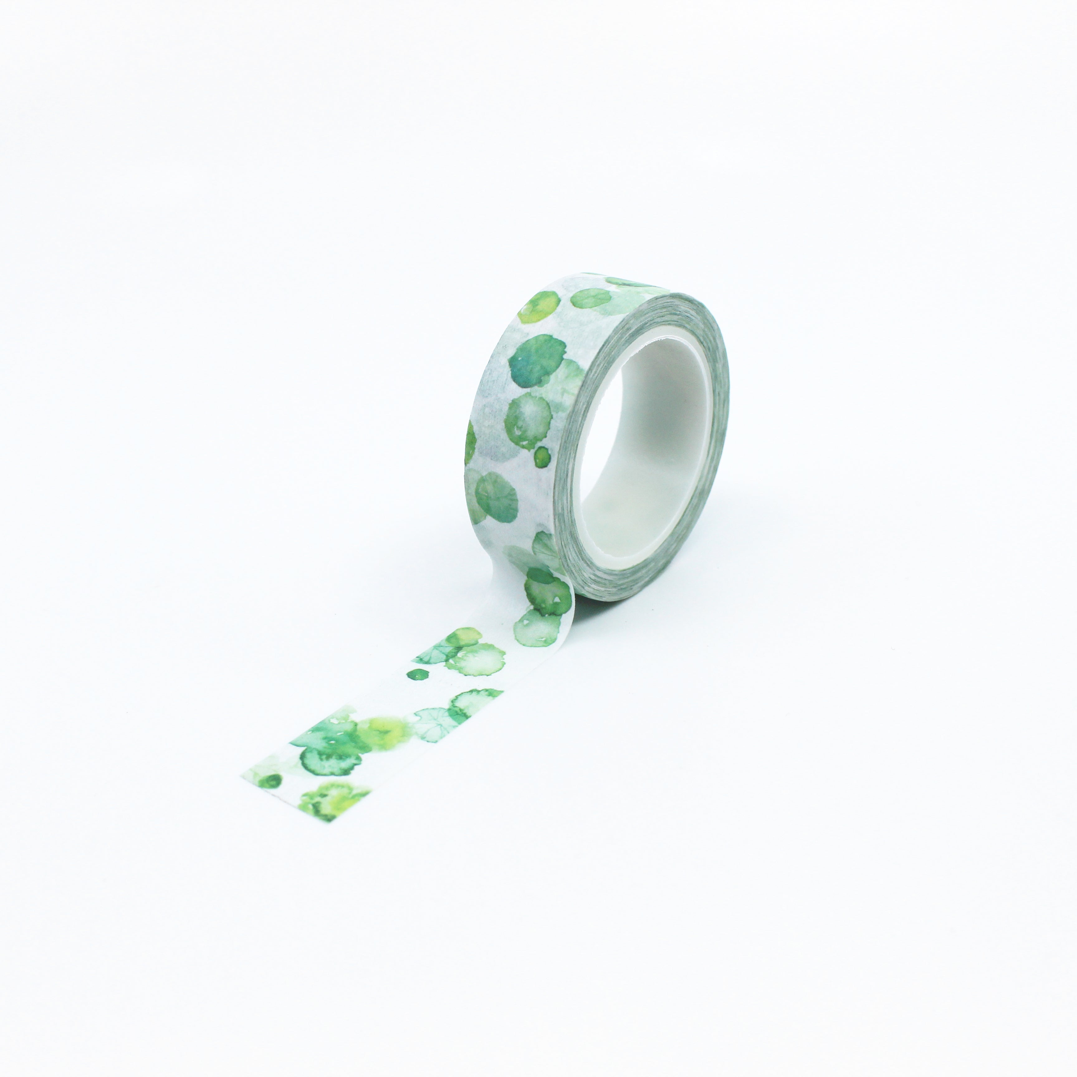 This is a full pattern repeat view of green splotch spots washi tape BBB Supplies Craft Shop