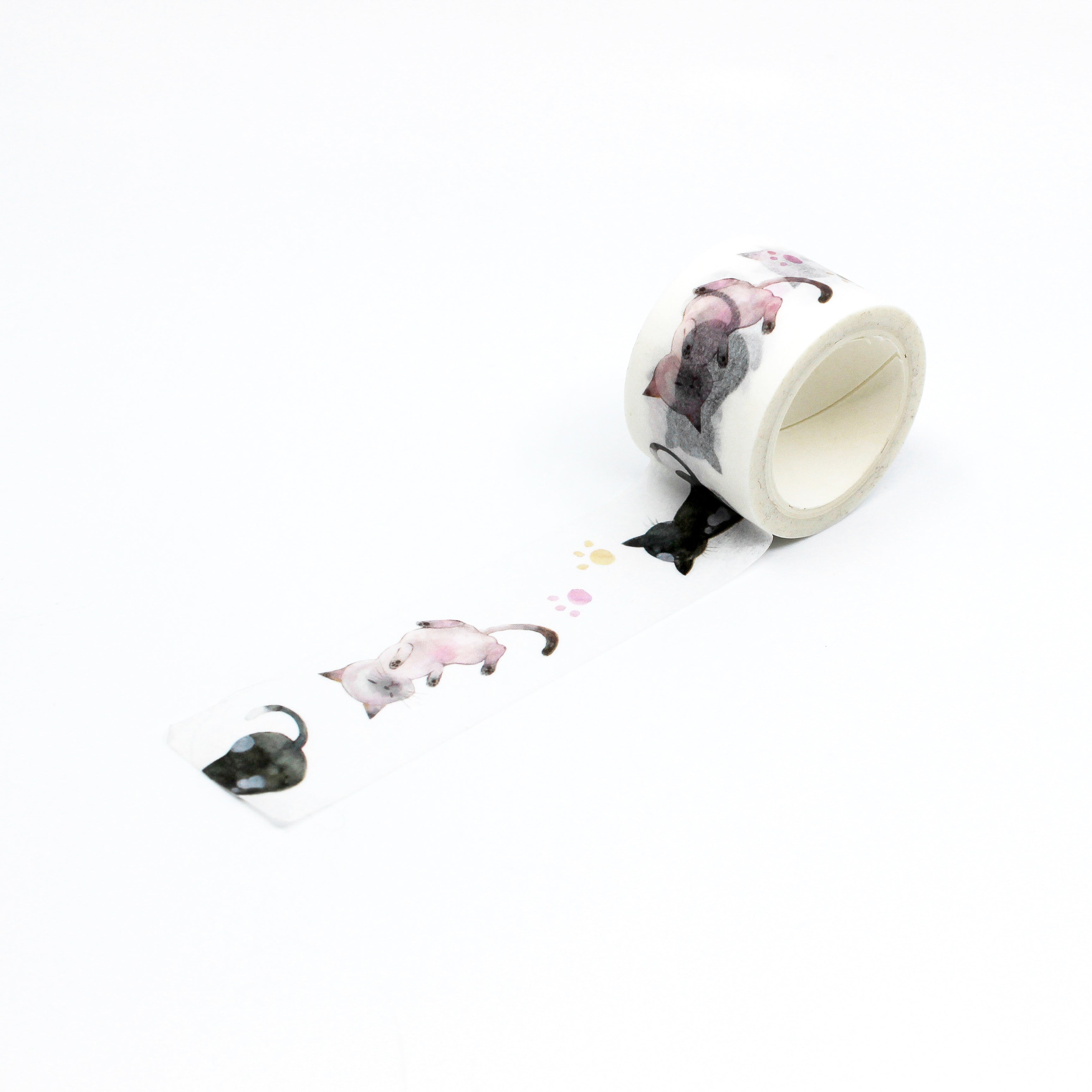 This is a full pattern repeat view of watercolor kittens washi tape BBB Supplies Craft Shop