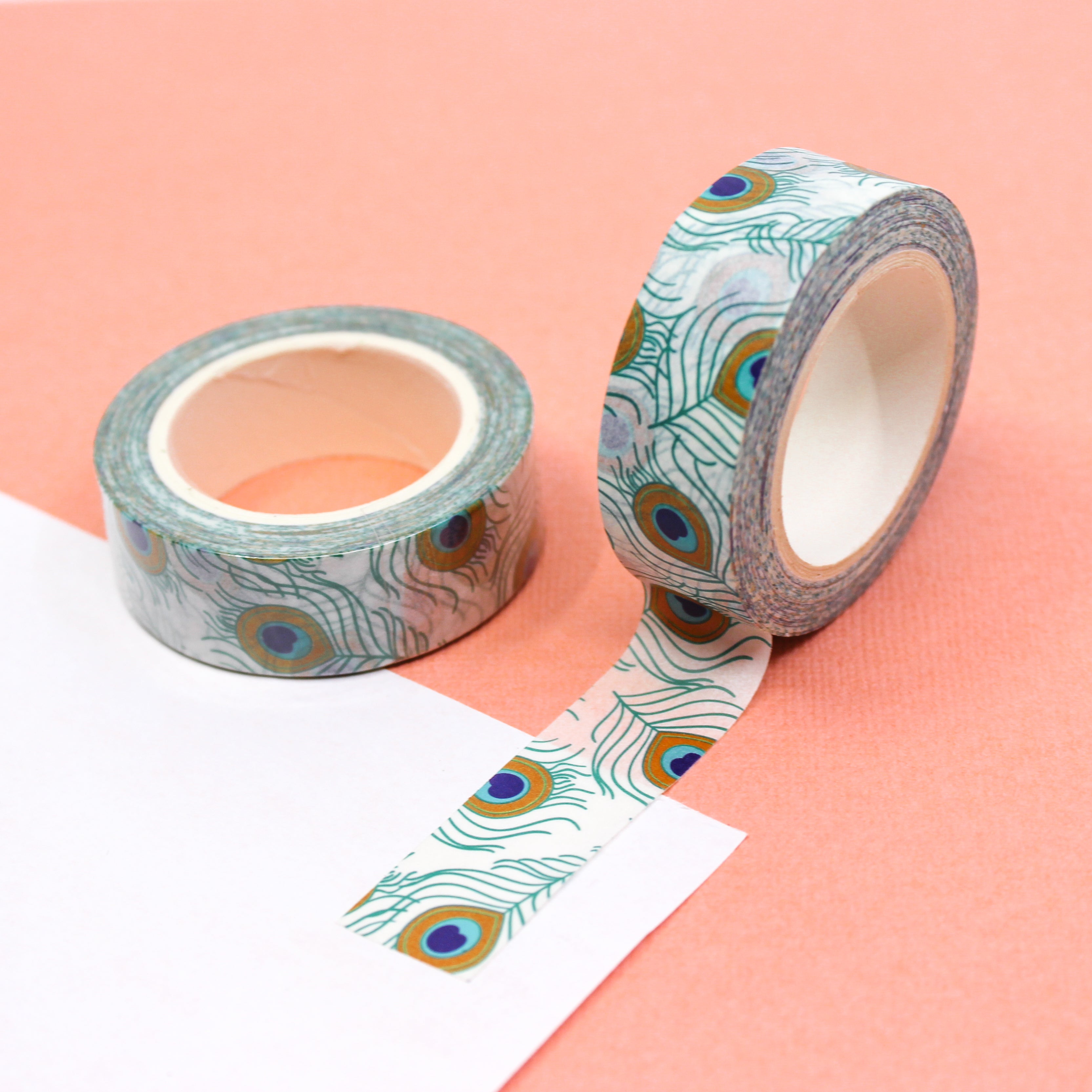 This is a beautiful peacock feather pattern view themed washi tape from BBB Supplies Craft Shop