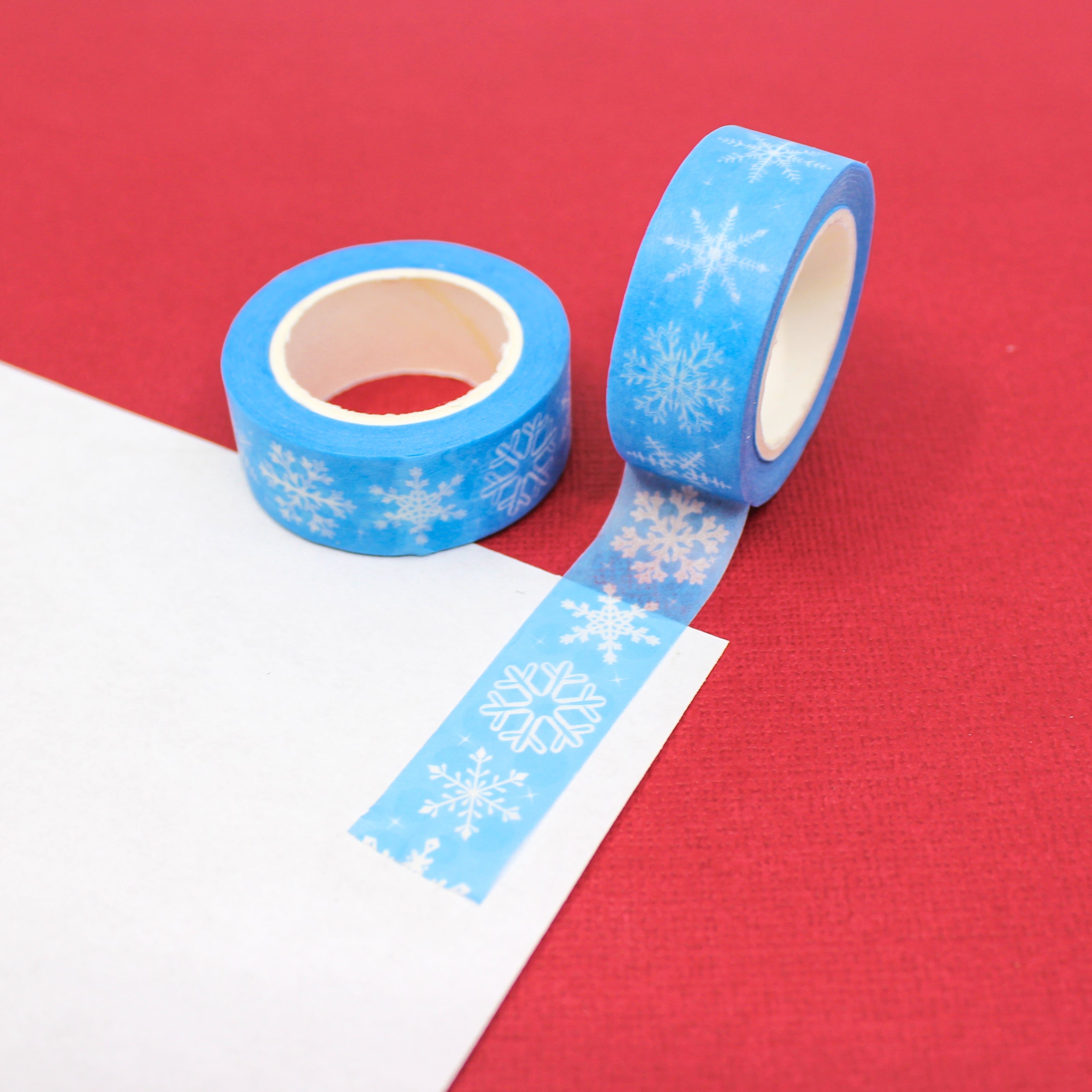 This is a light blue snowflakes washi tape from BBB Supplies Craft Shop