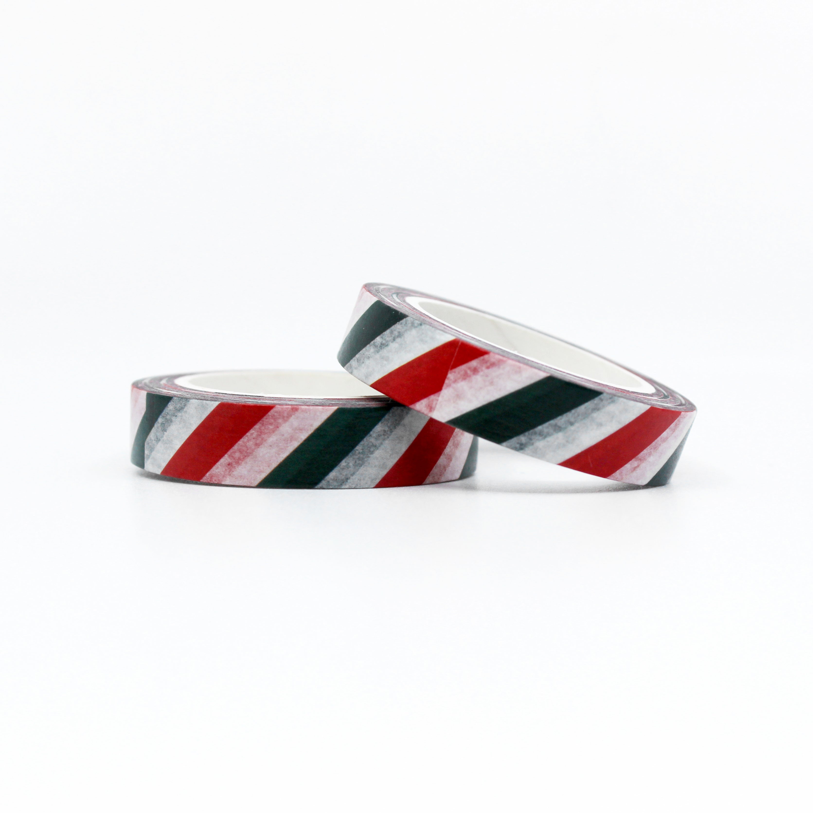 This is a roll of slant stripe red, white and green washi tapes from BBB Supplies Craft Shop