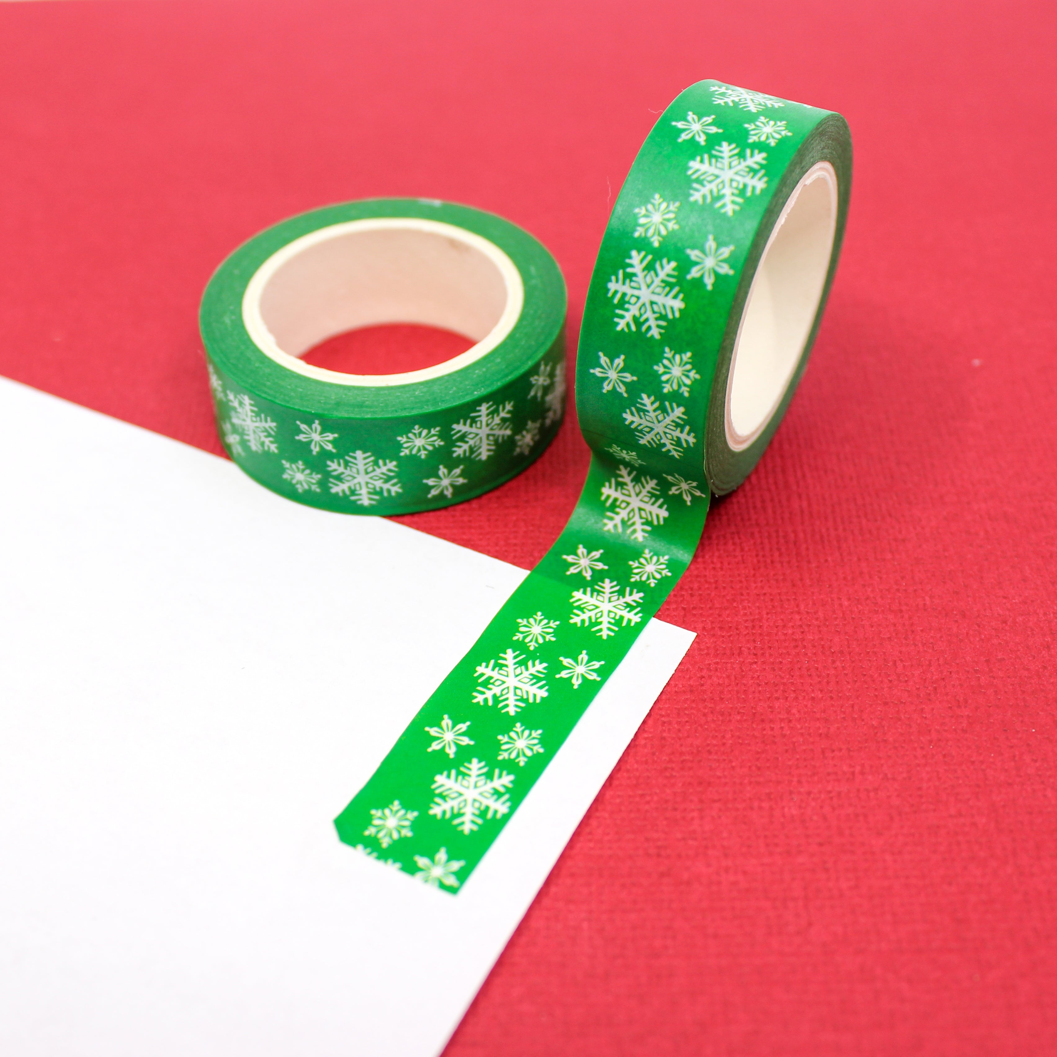 This is a green snowflakes washi tape from BBB Supplies Craft Shop