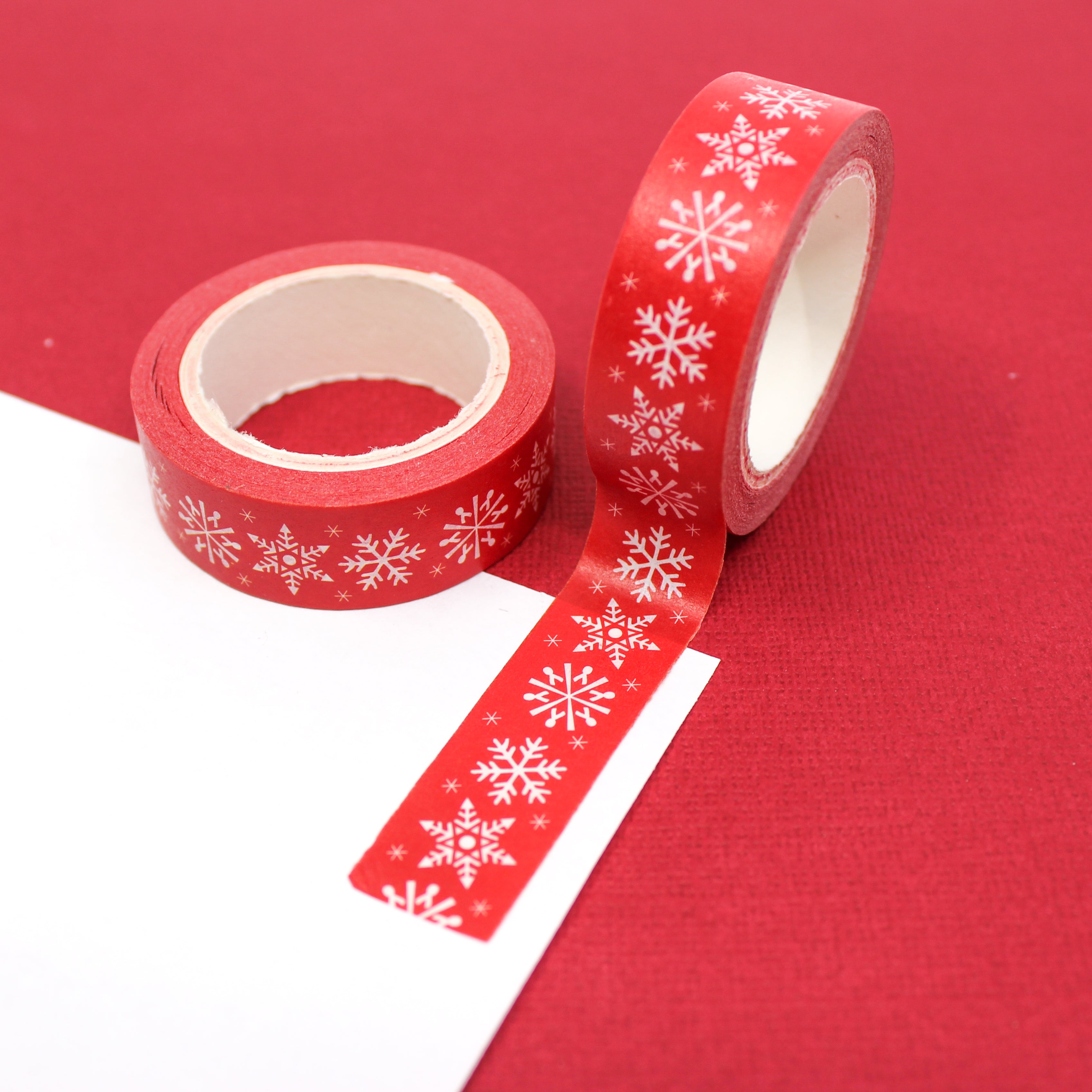 This is a red snowflakes washi tape from BBB Supplies Craft Shop