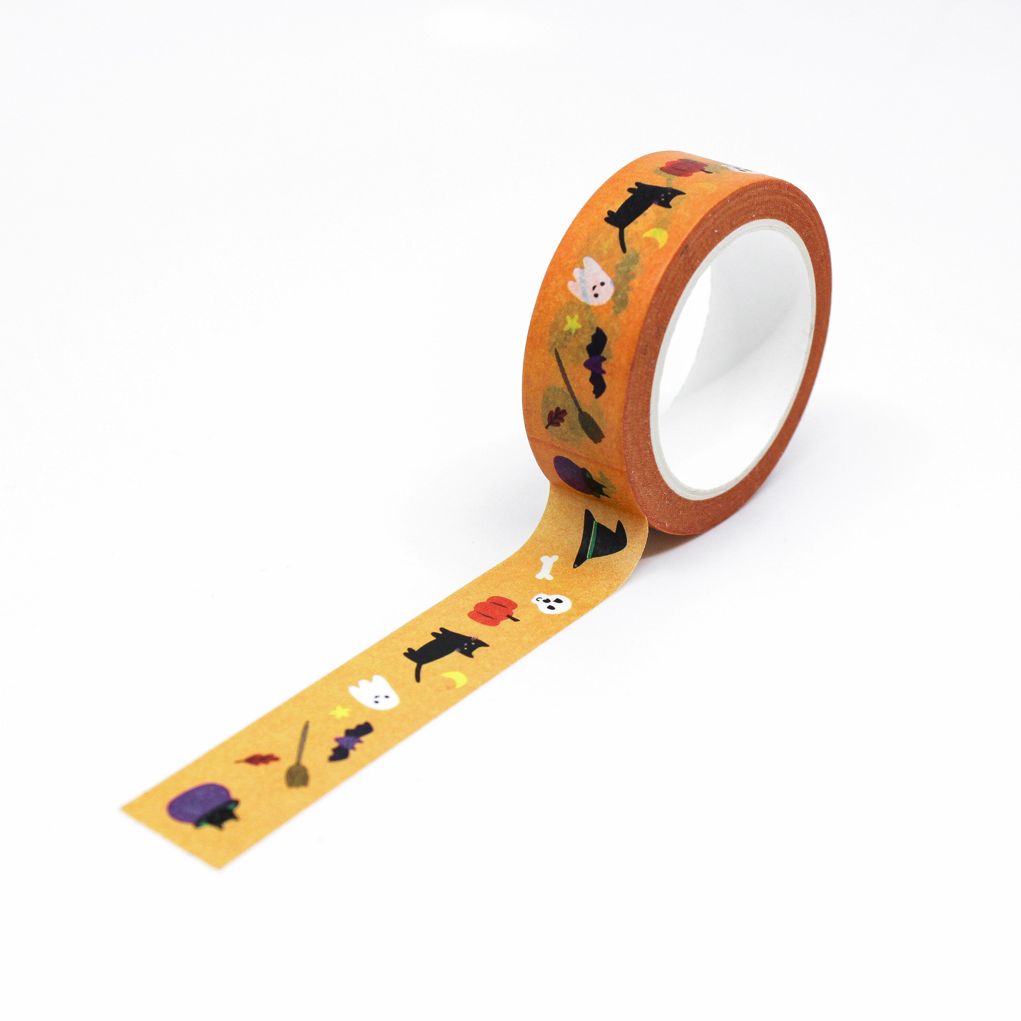 This is a full pattern repeat view of spooky Halloween night themed washi tape from BBB Supplies Craft Shop