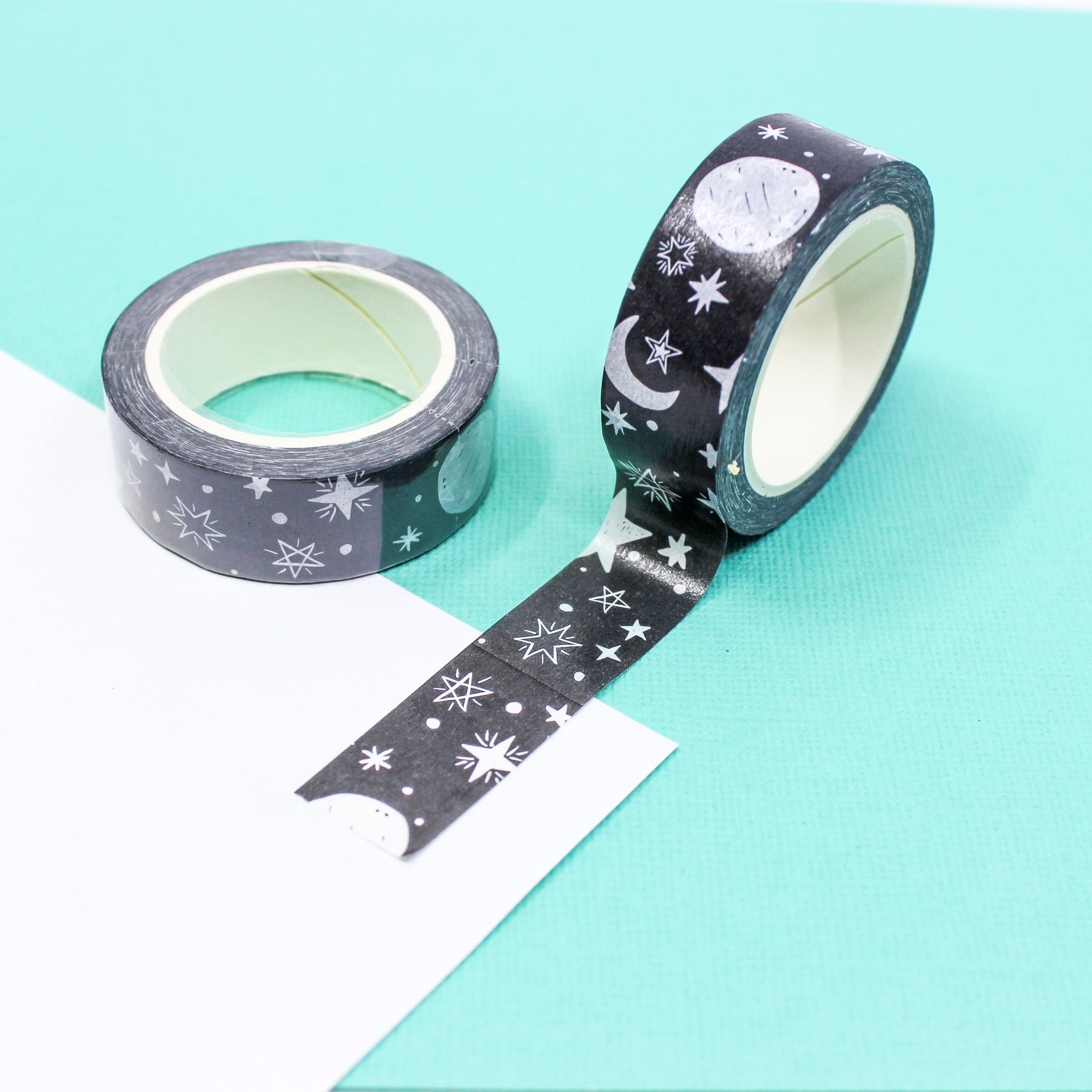 This a black moon and stars sky pattern washi tape from BBB Supplies Craft Shop