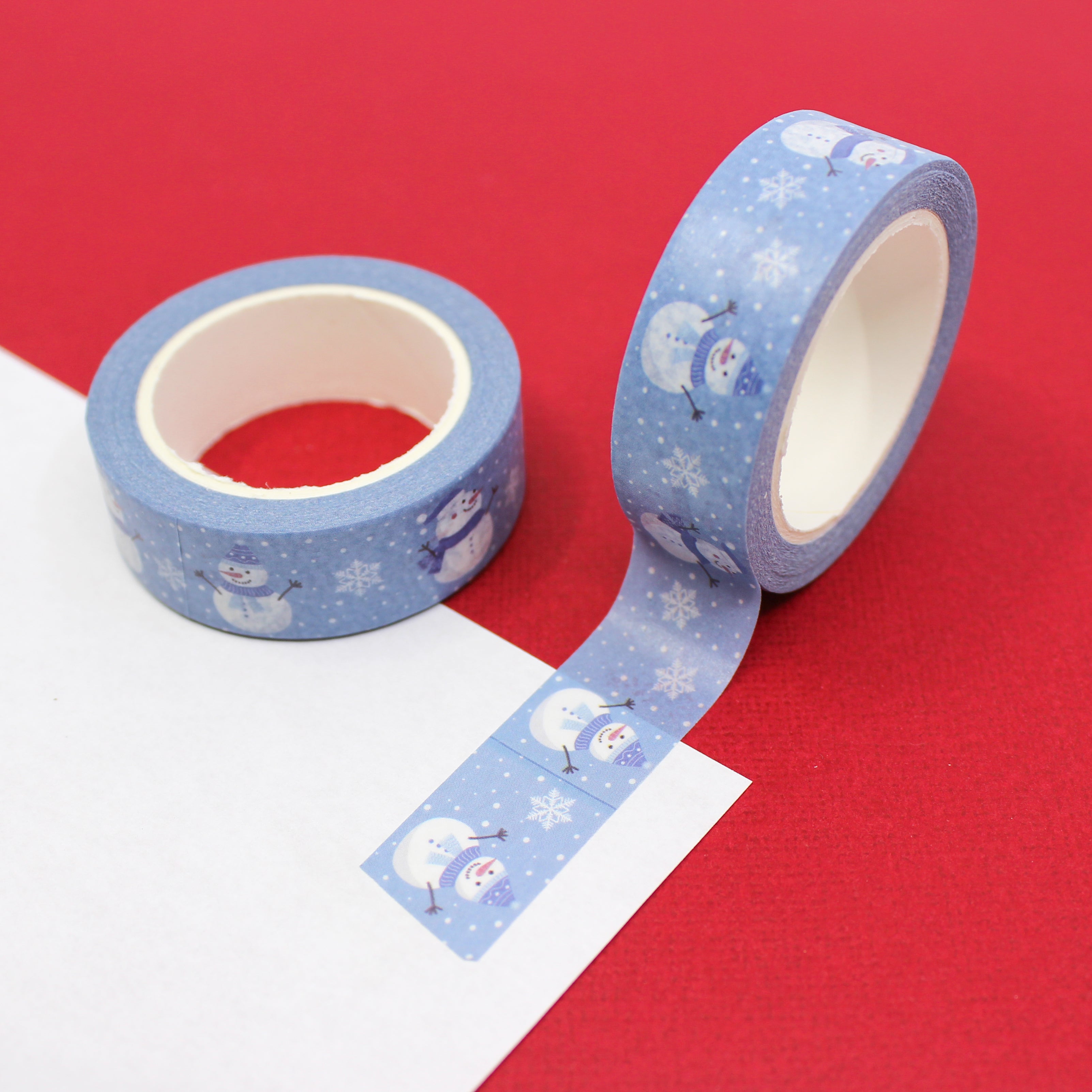 Cute and jolly blue snowman snowflake washi tape for your holiday spread from BBB Supplies Craft Shop.