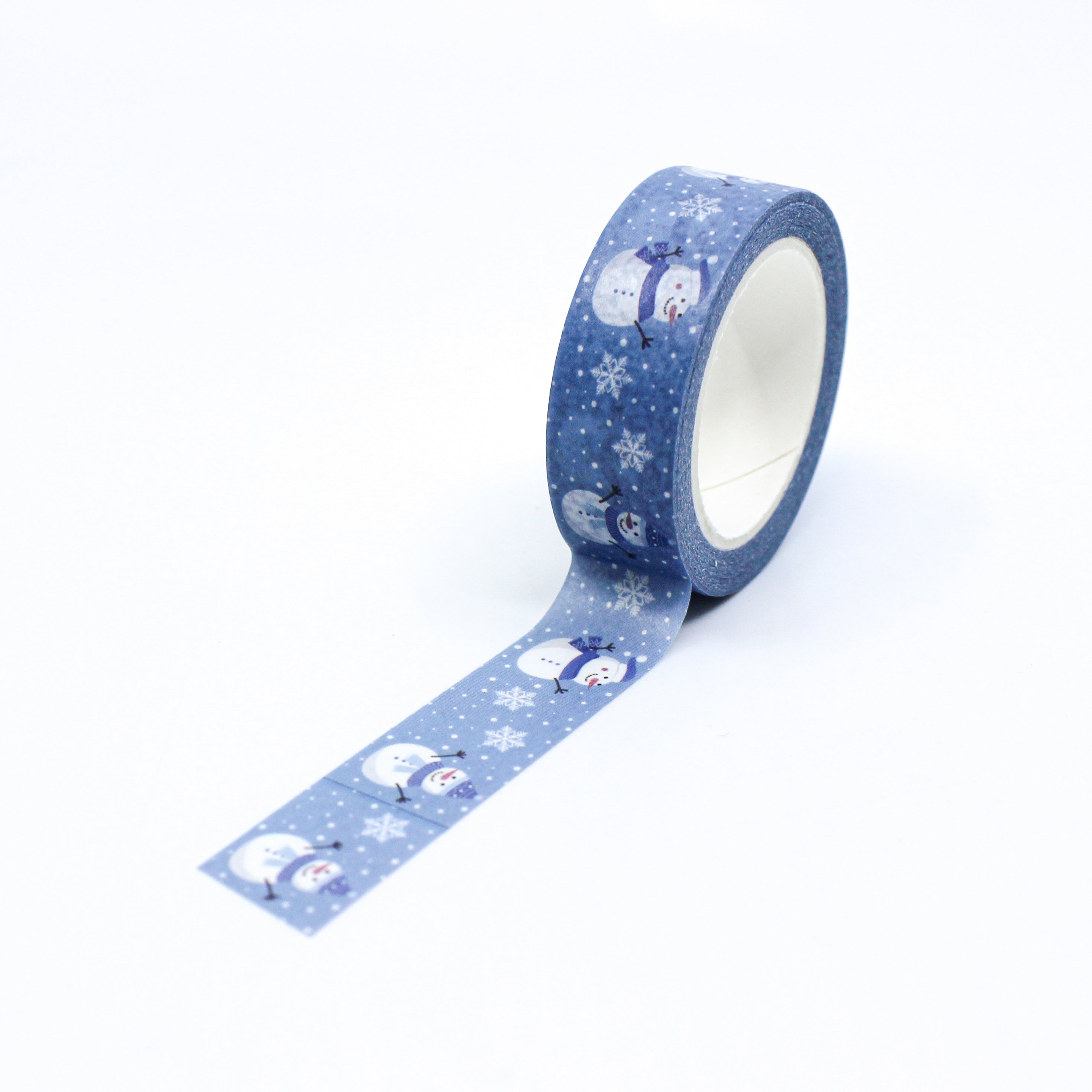 Cute and jolly blue snowman snowflake washi tape for your holiday spread from BBB Supplies Craft Shop.