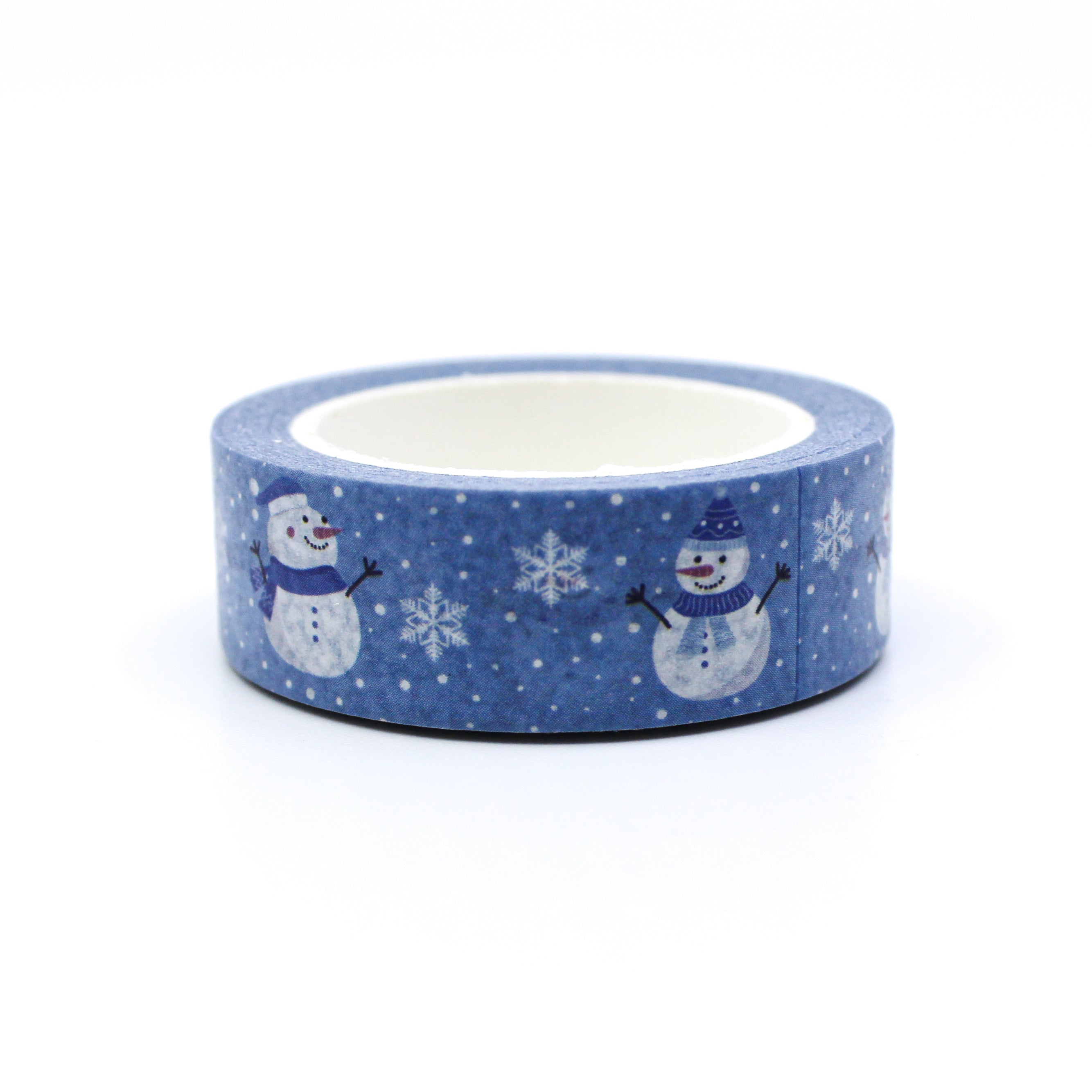 Cute and jolly blue snowman snowflake washi tape for your holiday spread from BBB Supplies Craft Shop.