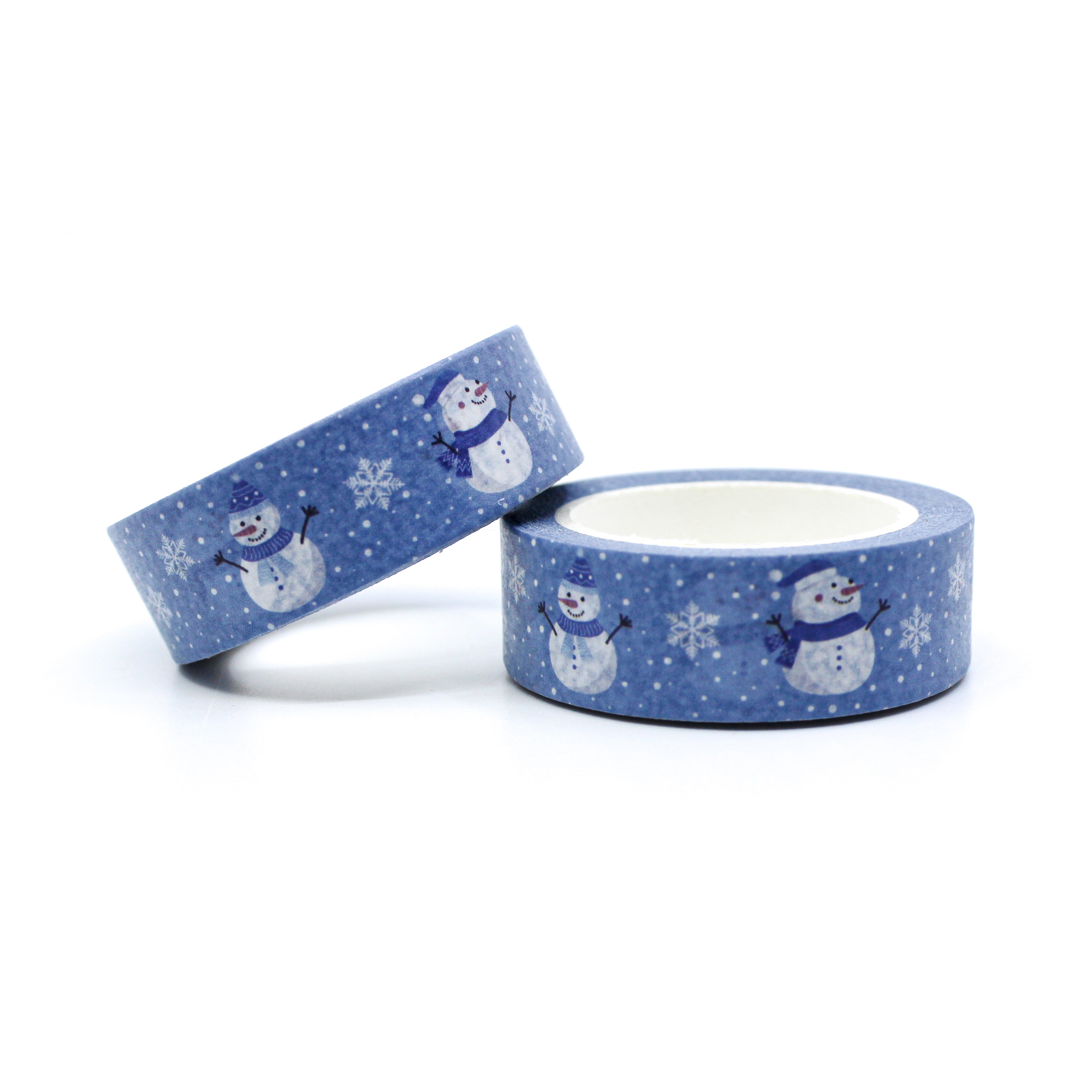 Cute and jolly blue snowman snowflake washi tape for your holiday spread from BBB Supplies Craft Shop.