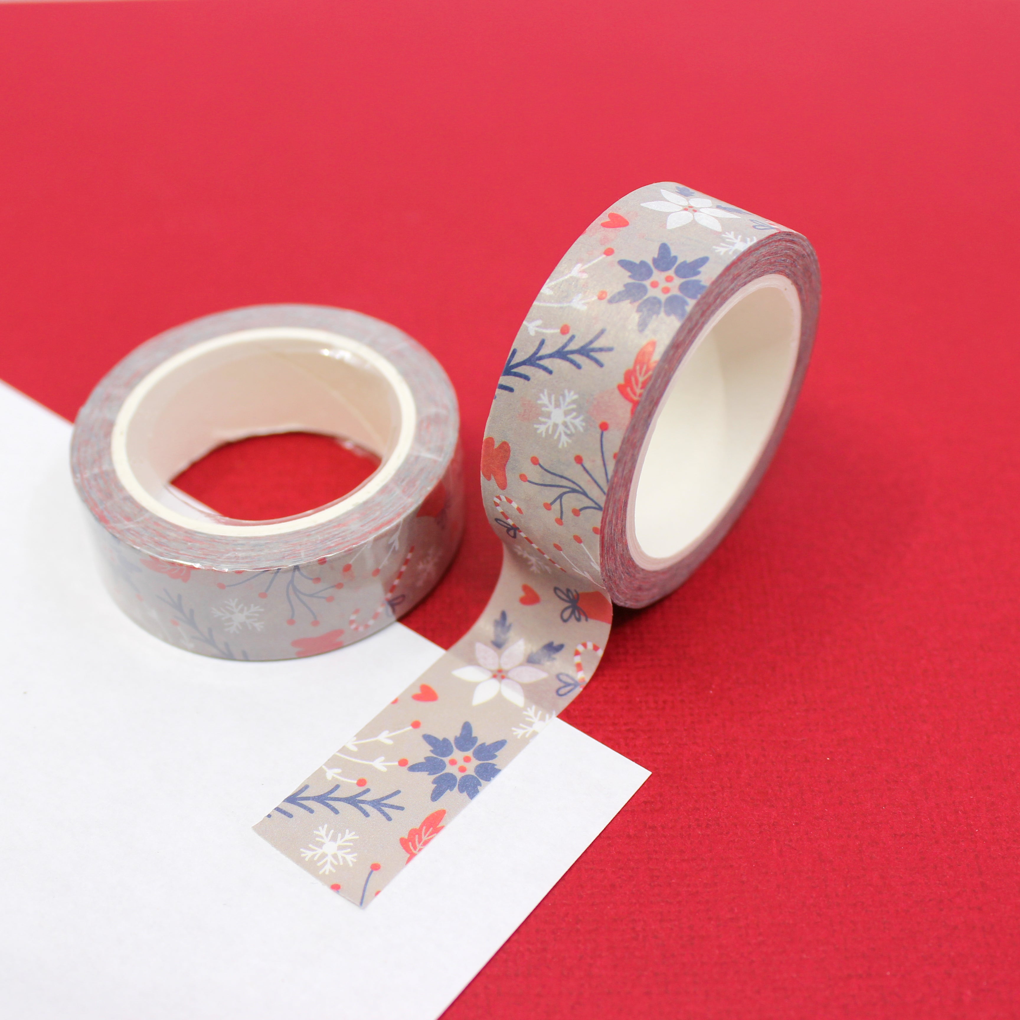 Sophisticated color palette of Christmas candy canes and holiday symbols washi tape for your Holiday Project from BBB Supplies Craft Shop.