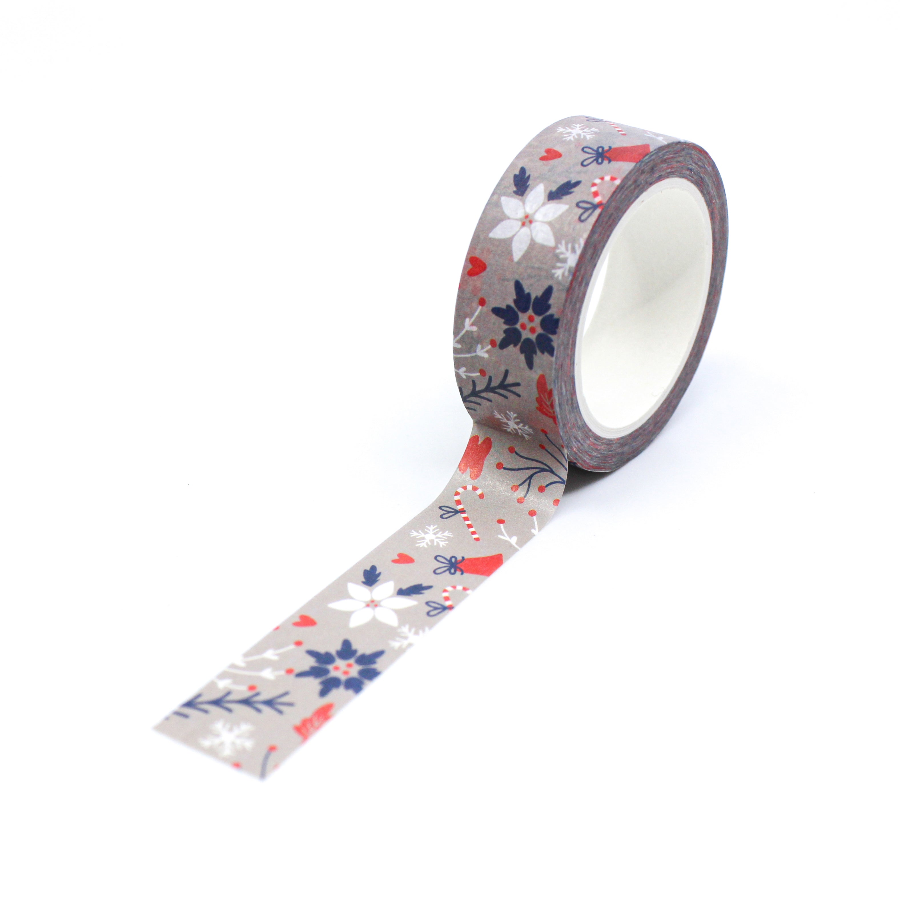 Sophisticated color palette of Christmas candy canes and holiday symbols washi tape for your Holiday Project from BBB Supplies Craft Shop.