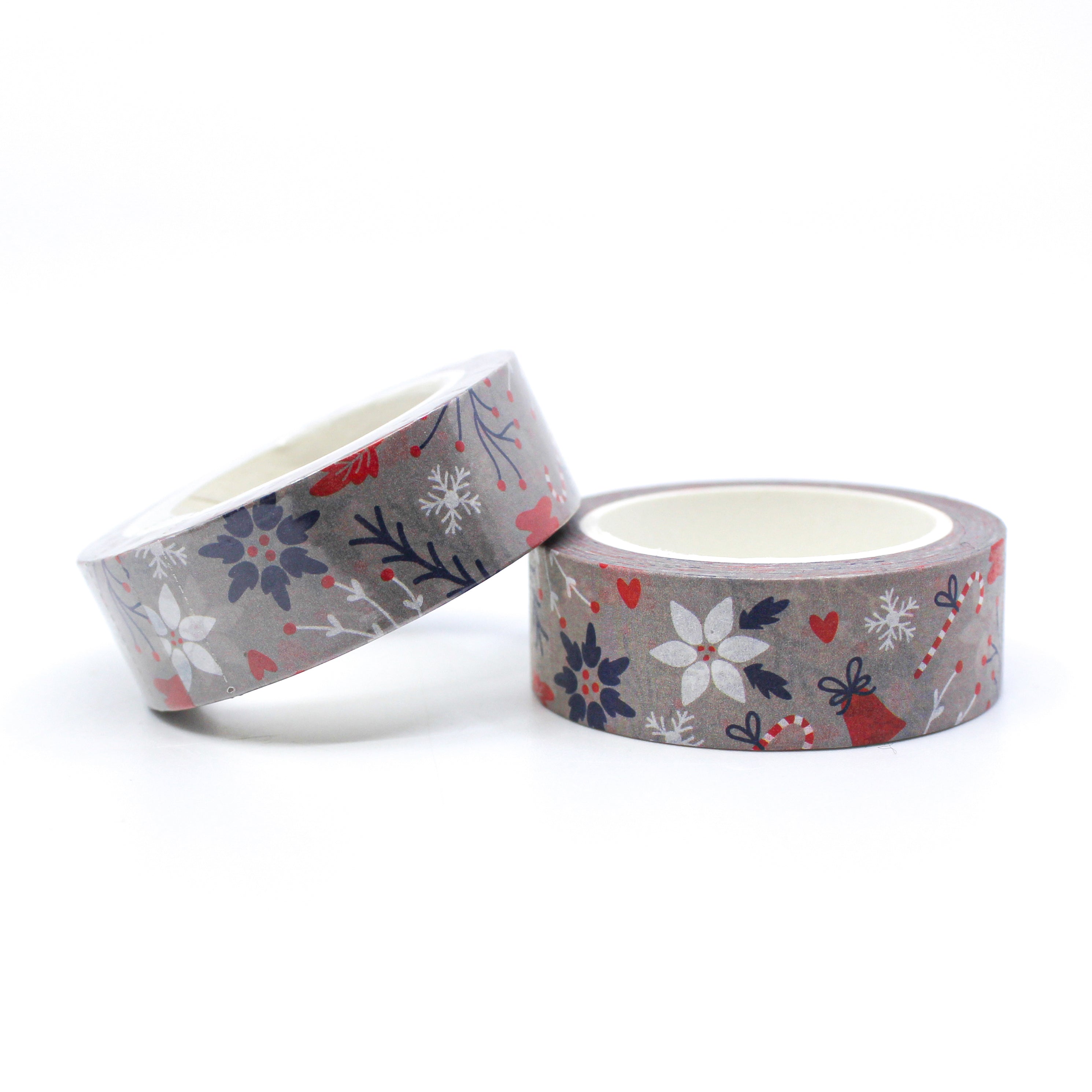 Sophisticated color palette of Christmas candy canes and holiday symbols washi tape for your Holiday Project from BBB Supplies Craft Shop.