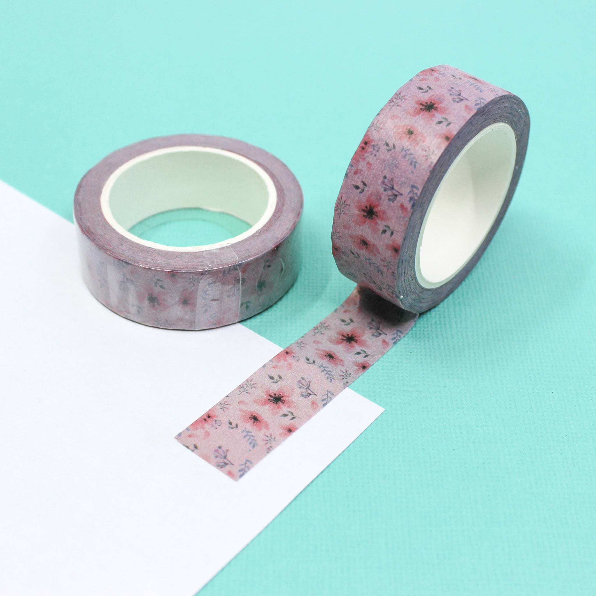 This a small pink florals pattern washi tape from BBB Supplies Craft Shop