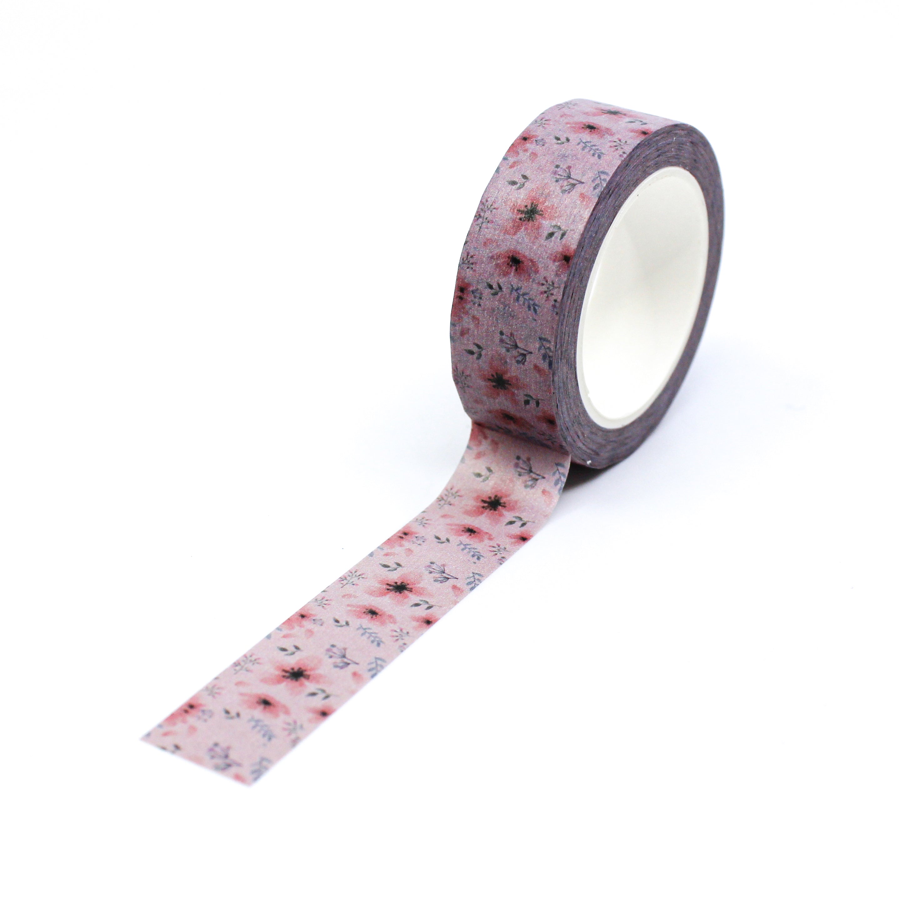 This a full pattern repeat view of small pink florals pattern washi tape from BBB Supplies Craft Shop