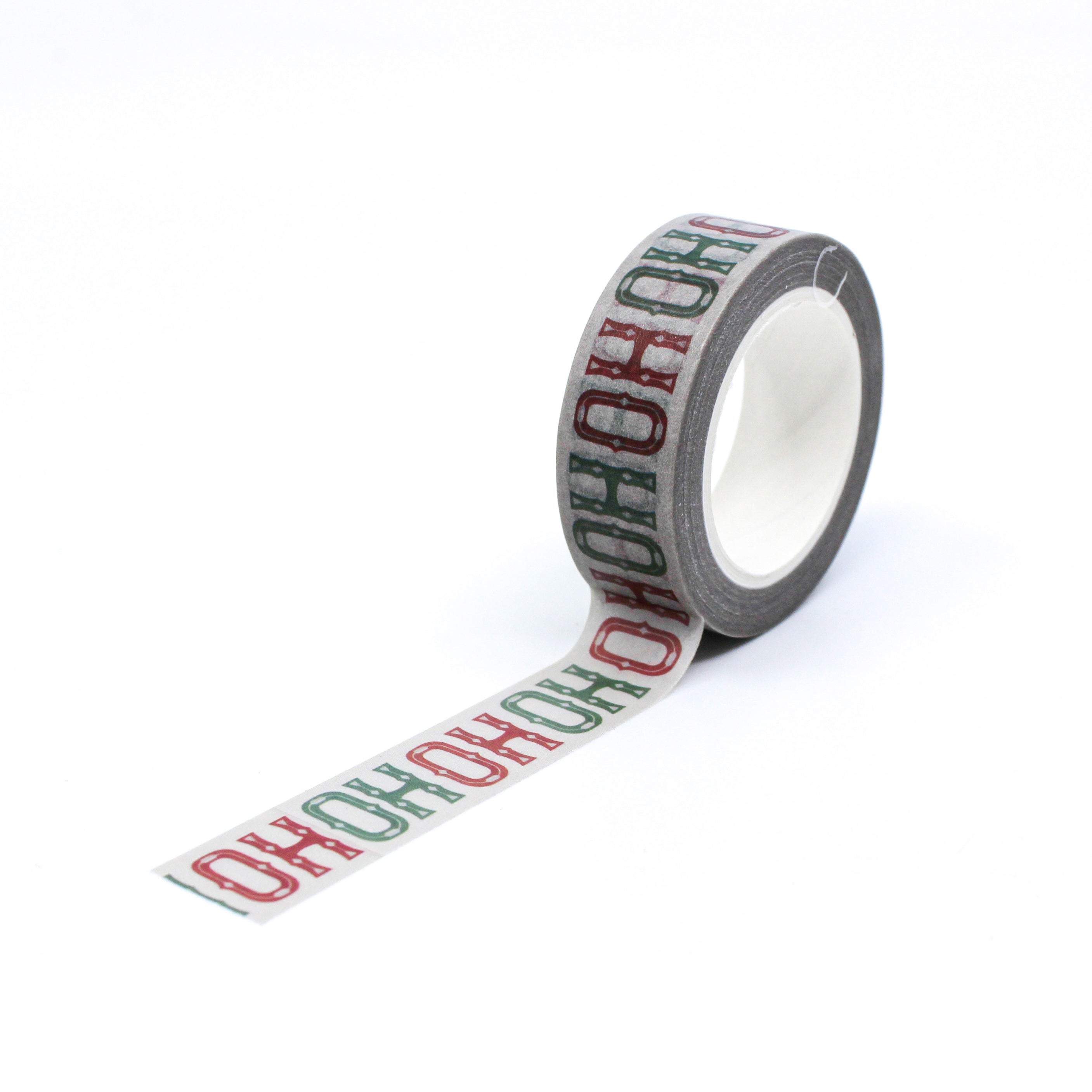 This is a full pattern repeat view of text from Santa saying Ho Ho Ho pattern washi tape from BBB Supplies Craft Shop