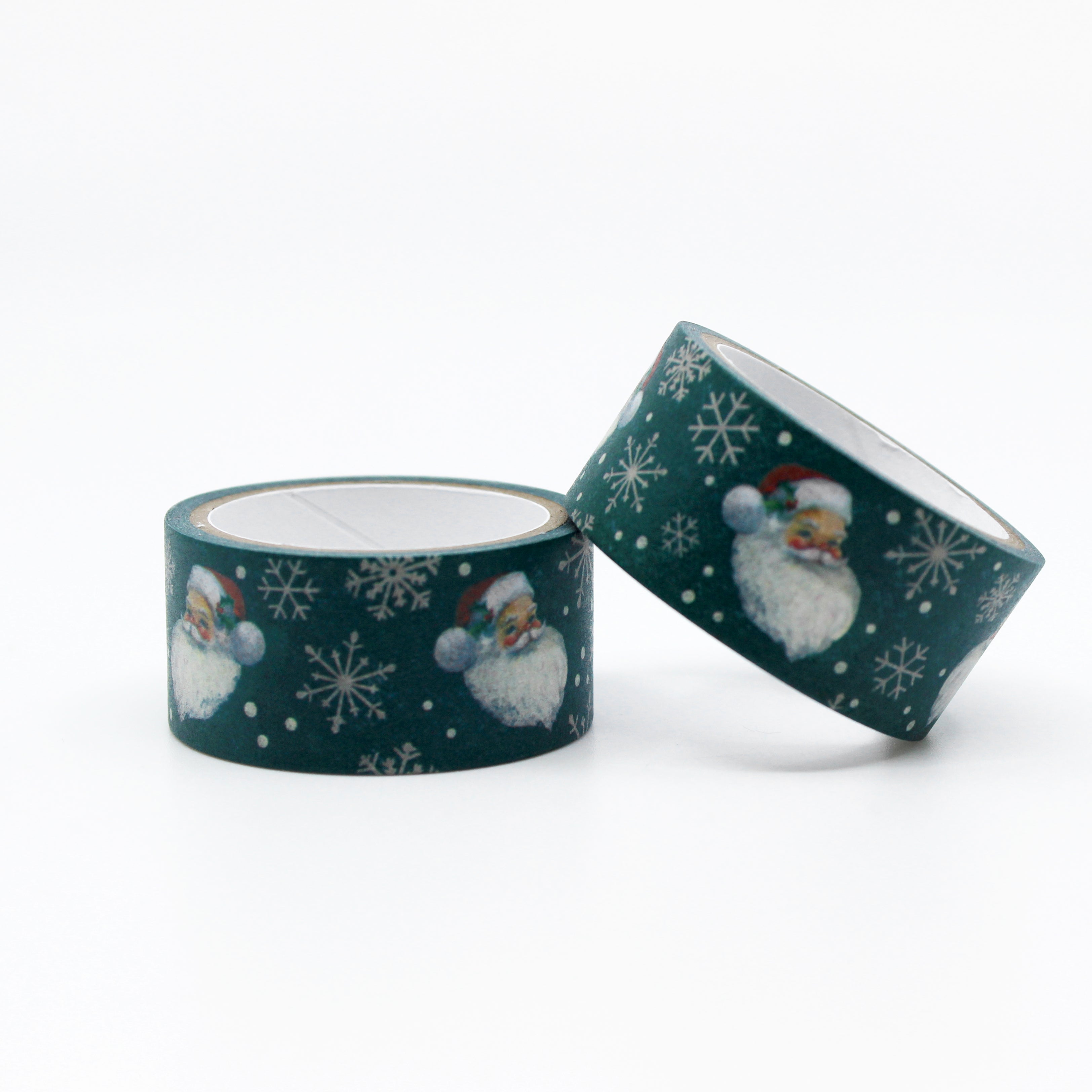 This is view of green foil Santa Claus face with snowflake washi tape for Journal Supplies, Scrapbooking washi tapes from BBB Supplies Craft Shop