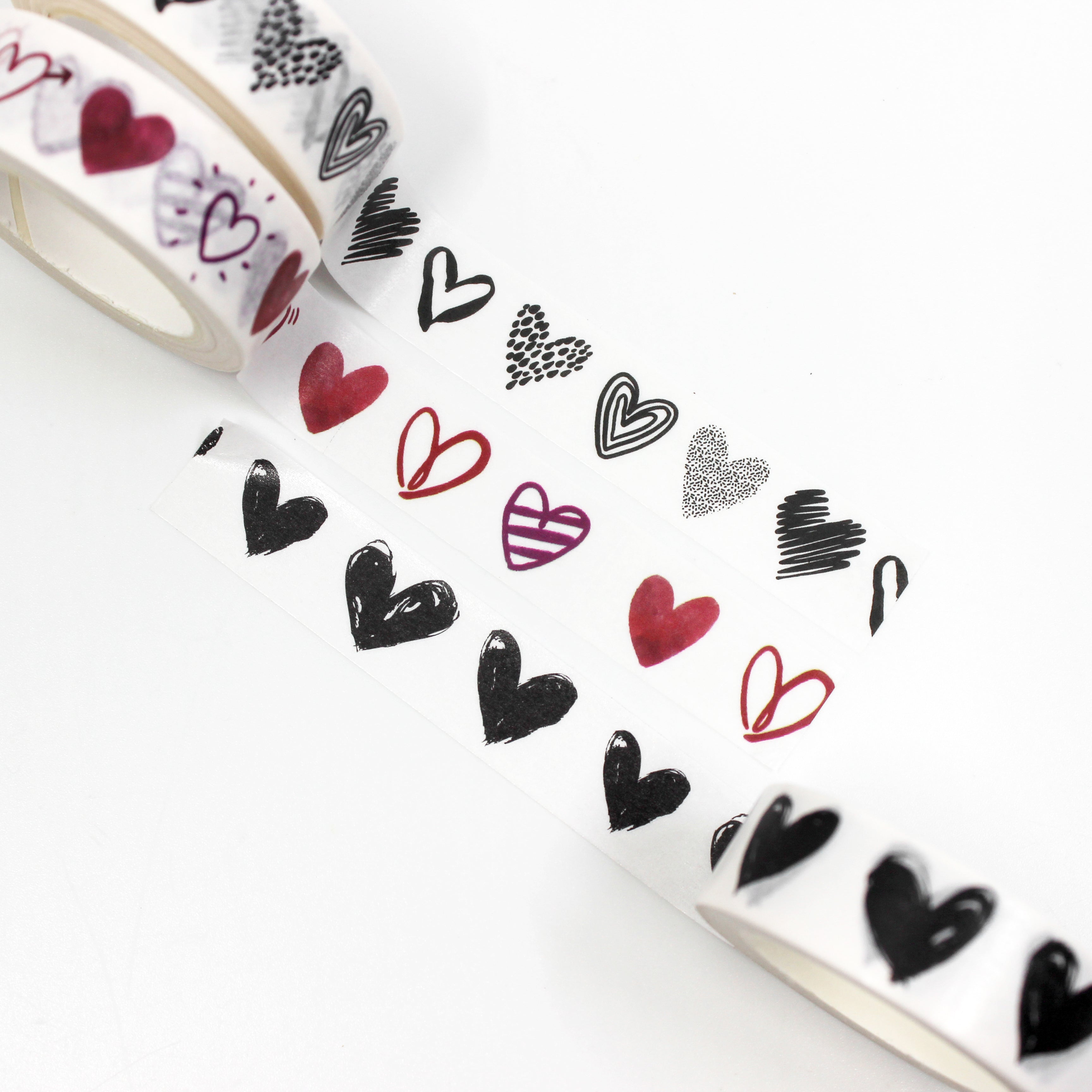 Solid Black Sketchy Hearts Washi