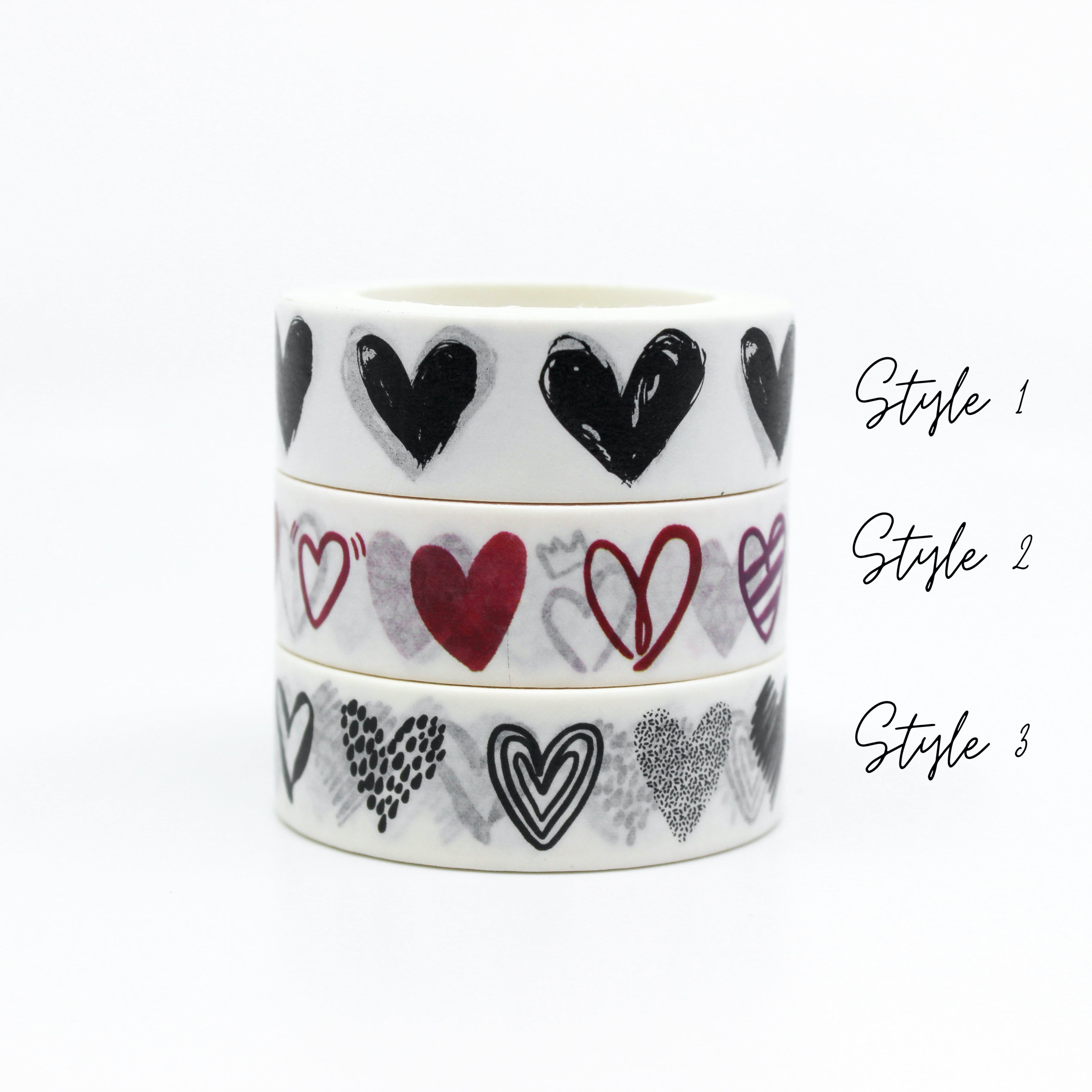 Solid Black Sketchy Hearts Washi