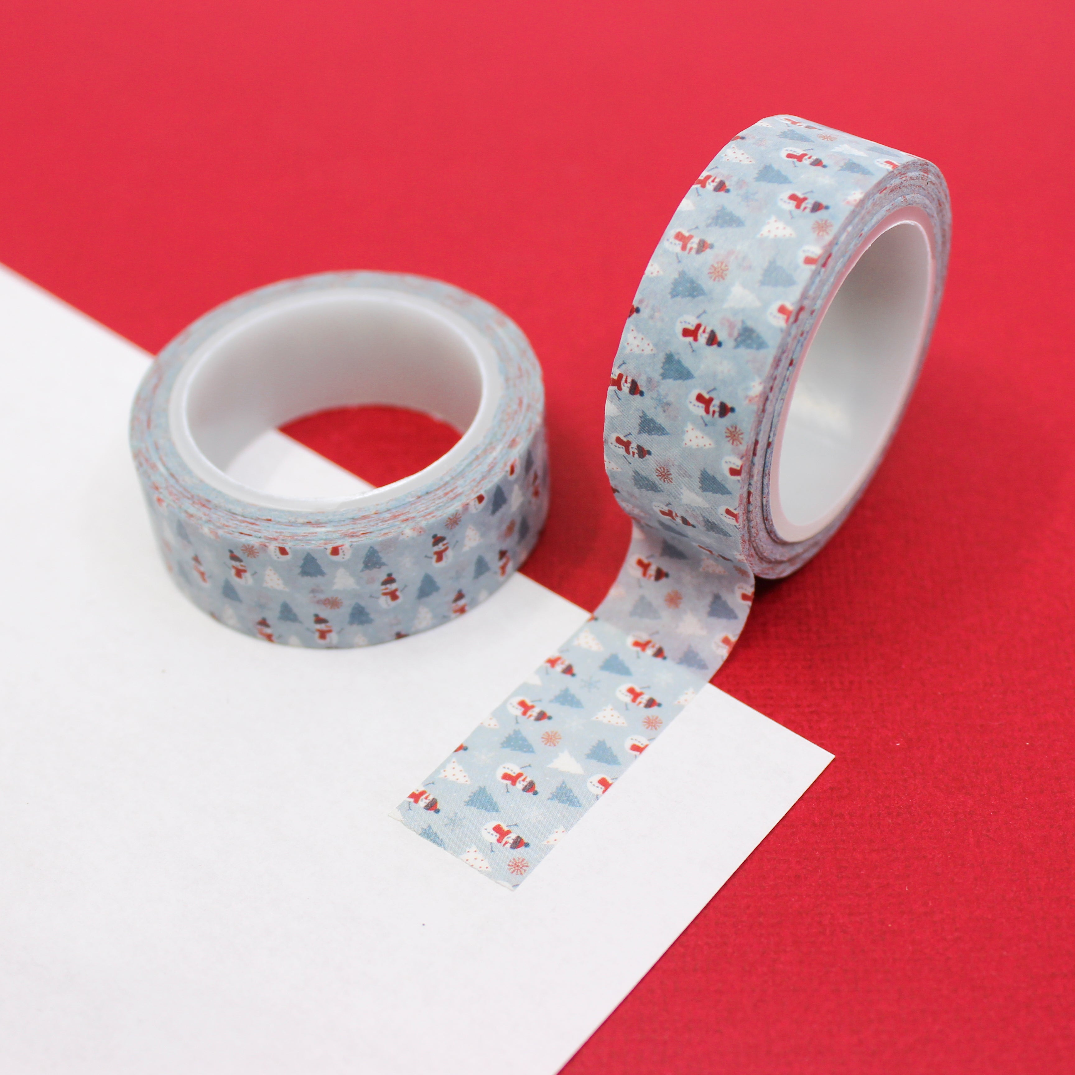 This is a cute little snowman with Holiday Christmas tree pattern washi tape from BBB Supplies Craft Shop