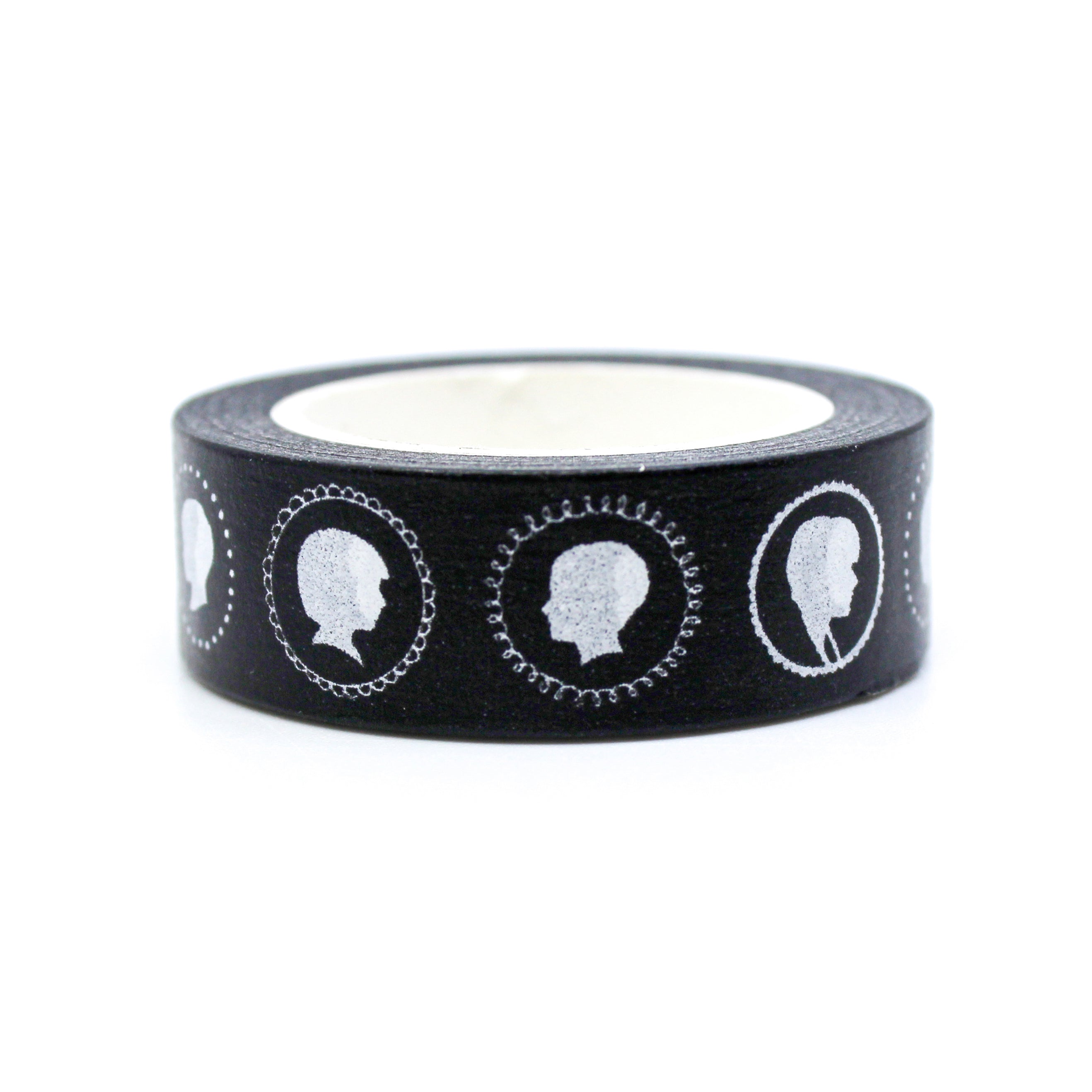 This is a view of various black and white silhouette pattern washi tape from BBB Supplies Craft Shop