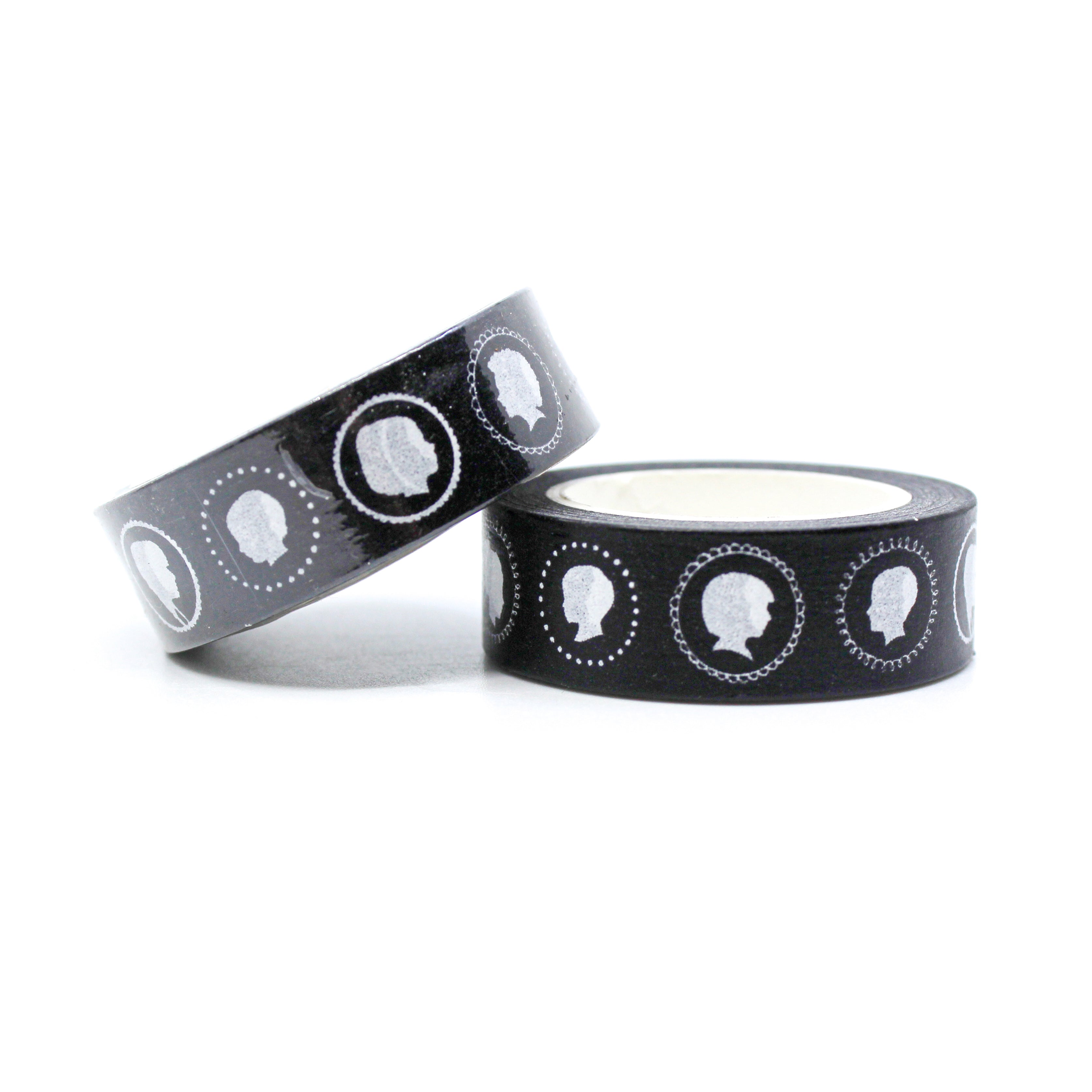 This is a view of various black and white silhouette pattern washi tape for Journal Supplies, Scrapbooking washi tapes from BBB Supplies Craft Shop
