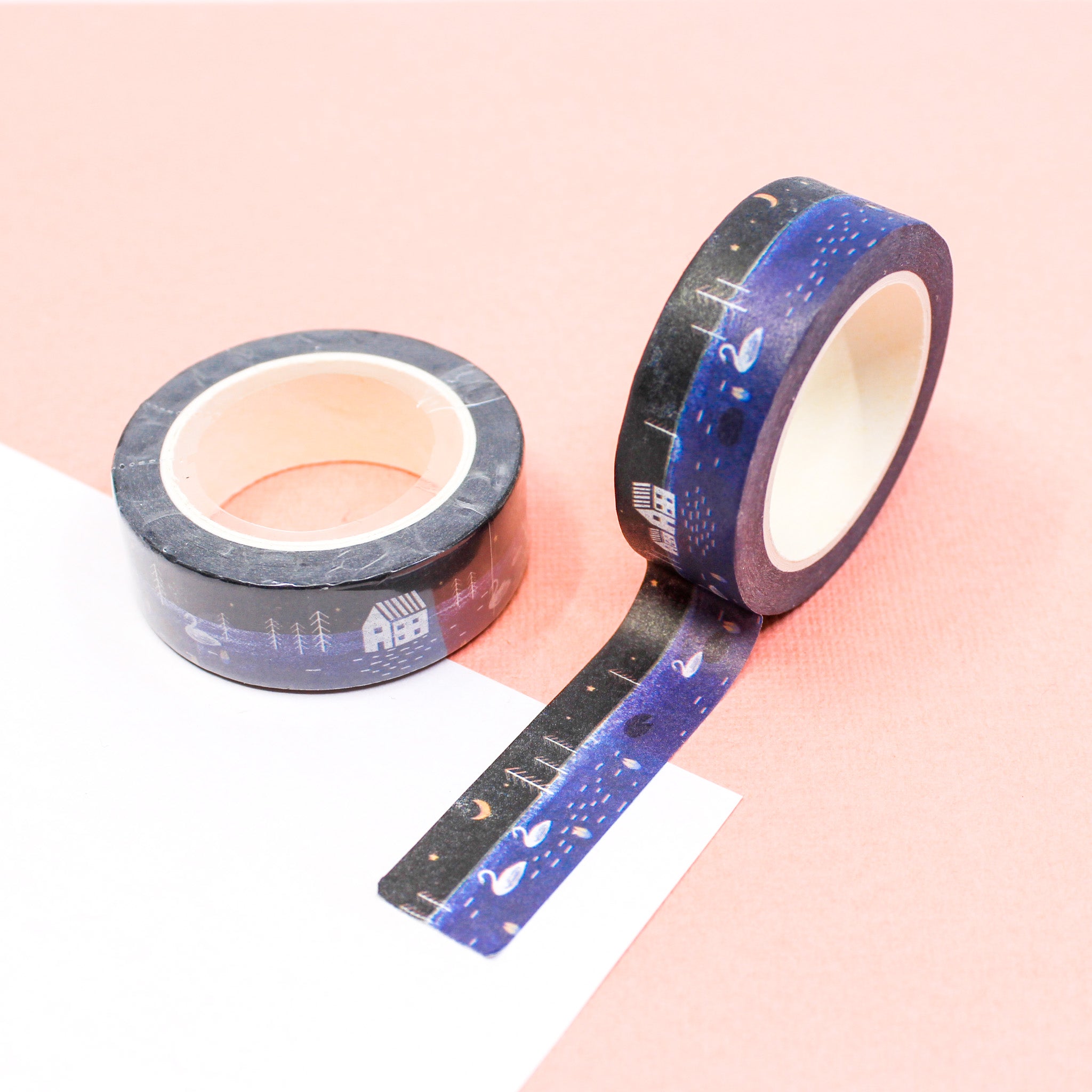 This is a Nordic blue night with swan scenery pattern washi tape from BBB Supplies Craft Shop