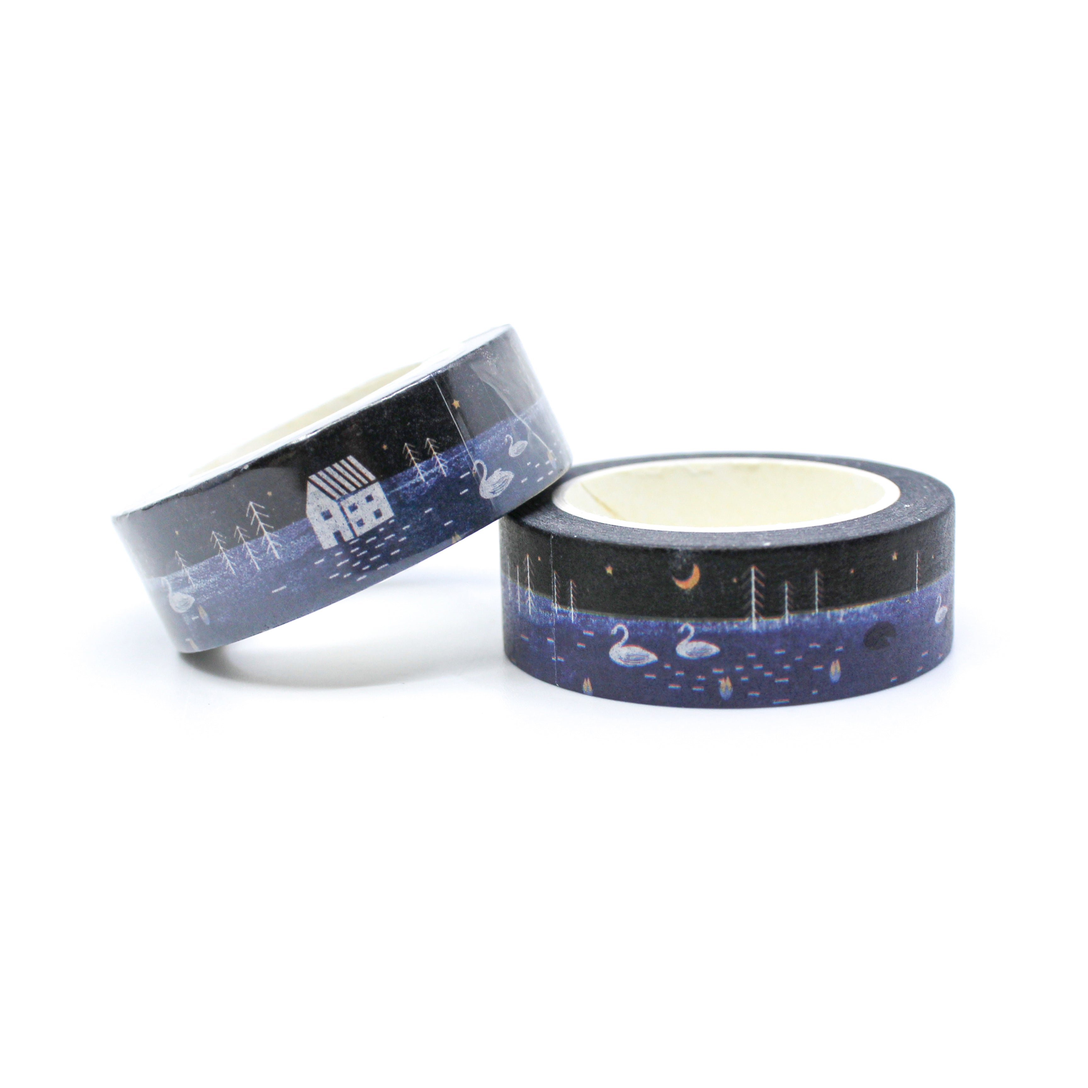 This is Nordic blue night with swan pattern for Journal Supplies, Scrapbooking washi tapes from BBB Supplies Craft Shop