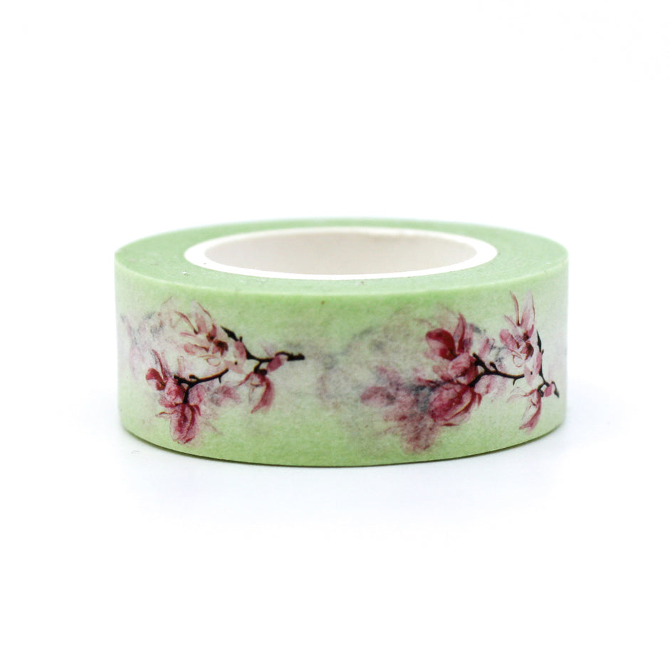 This pretty pastel cherry blossom tape is perfect for your craft project or spread. The pastel mint green and soft pink colors make this a beautiful addition to you washi collection.