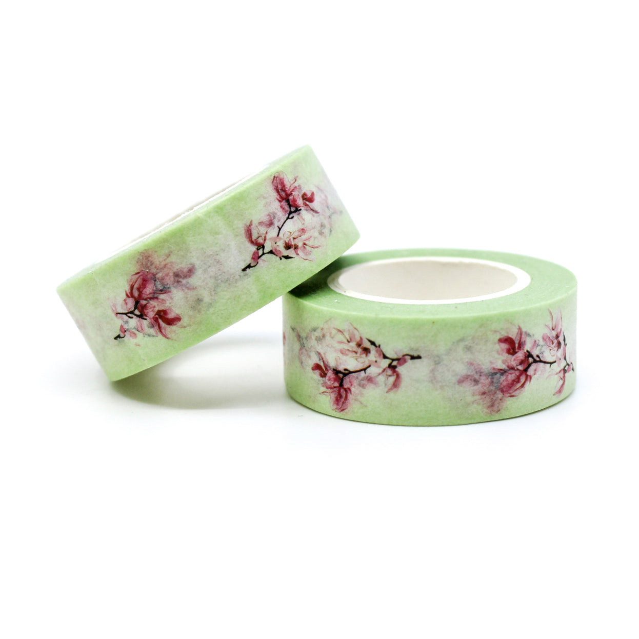 This pretty pastel cherry blossom tape is perfect for your craft project or spread. The pastel mint green and soft pink colors make this a beautiful addition to you washi collection.