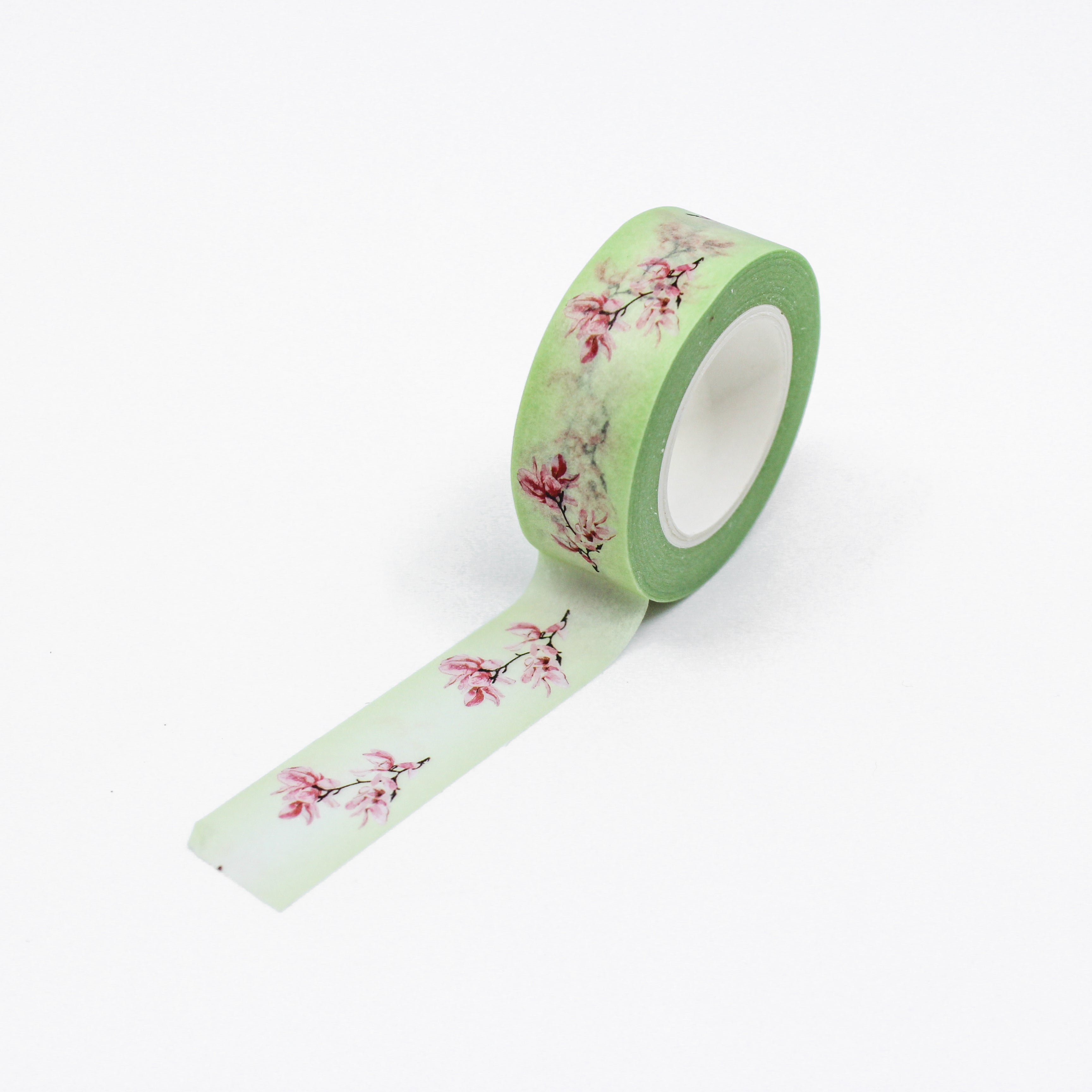 This pretty pastel cherry blossom tape is perfect for your craft project or spread. The pastel mint green and soft pink colors make this a beautiful addition to you washi collection.