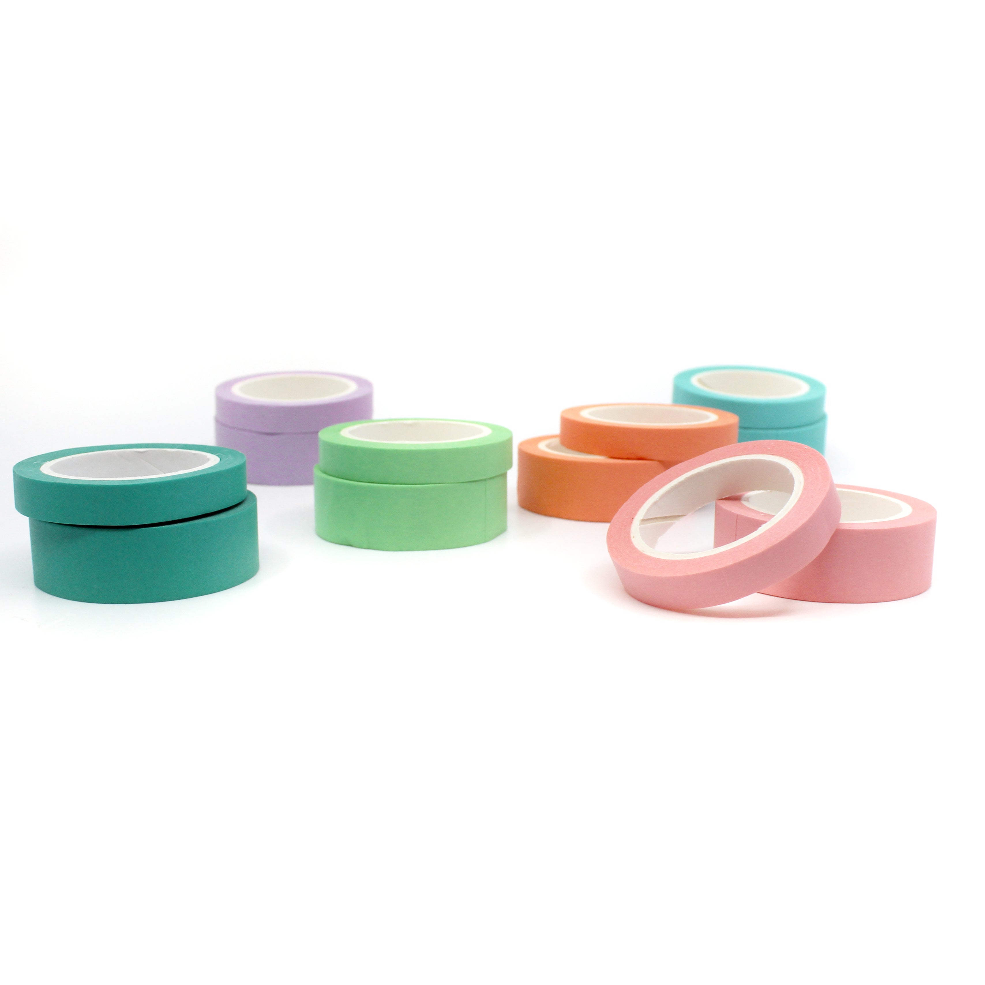 This pastel turquoise blue washi tape is vibrant and fun. This washi tape is part of our solid neon thick-thin matching duo washi collection. Find the perfect color for any project in BBB Supplies' thick-thin solids collection, from neon to neutral to pastel and more. This tape is sold at BBB Supplies Craft Shop.