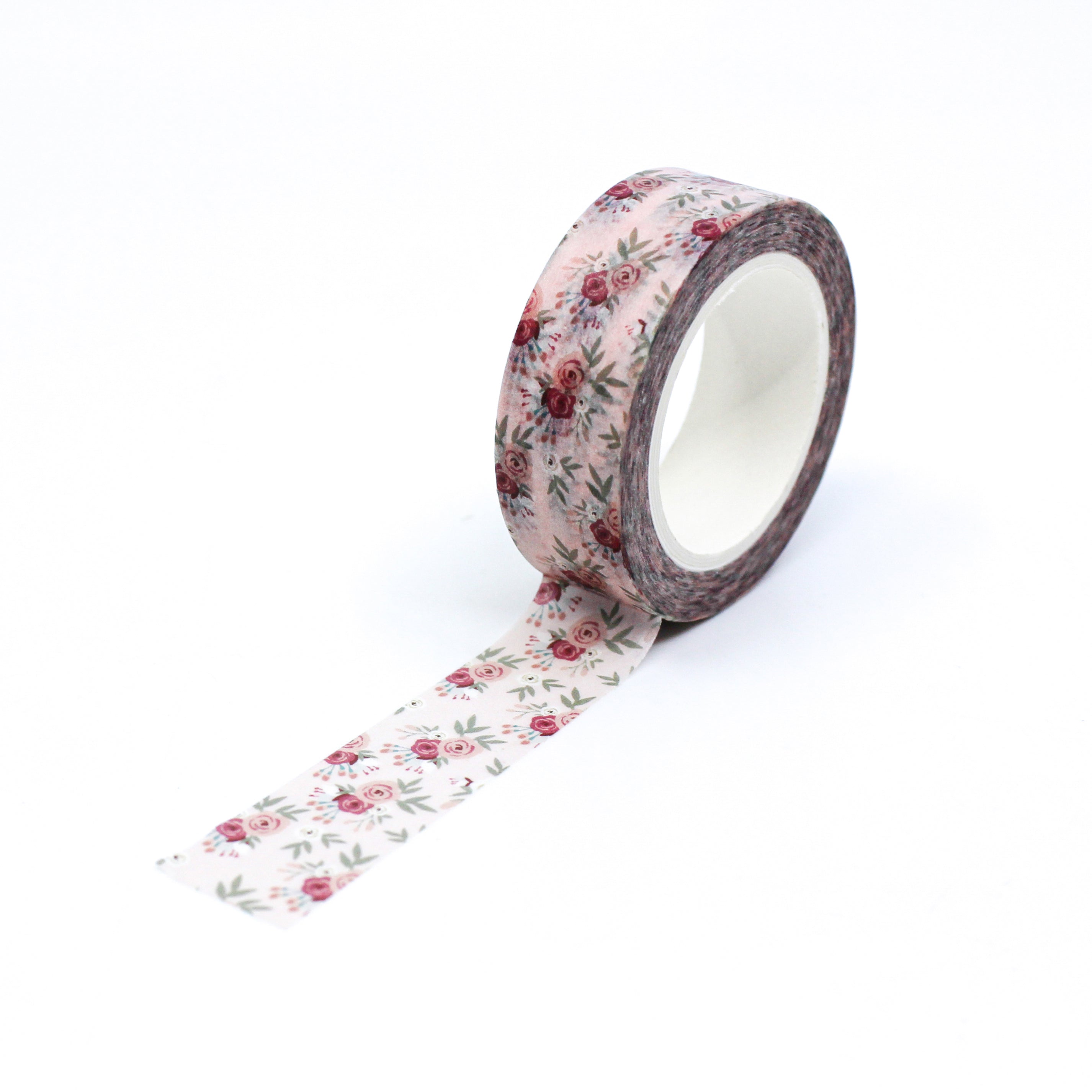 This a full pattern repeat view of pink vintage florals washi tape from BBB Supplies Craft Shop