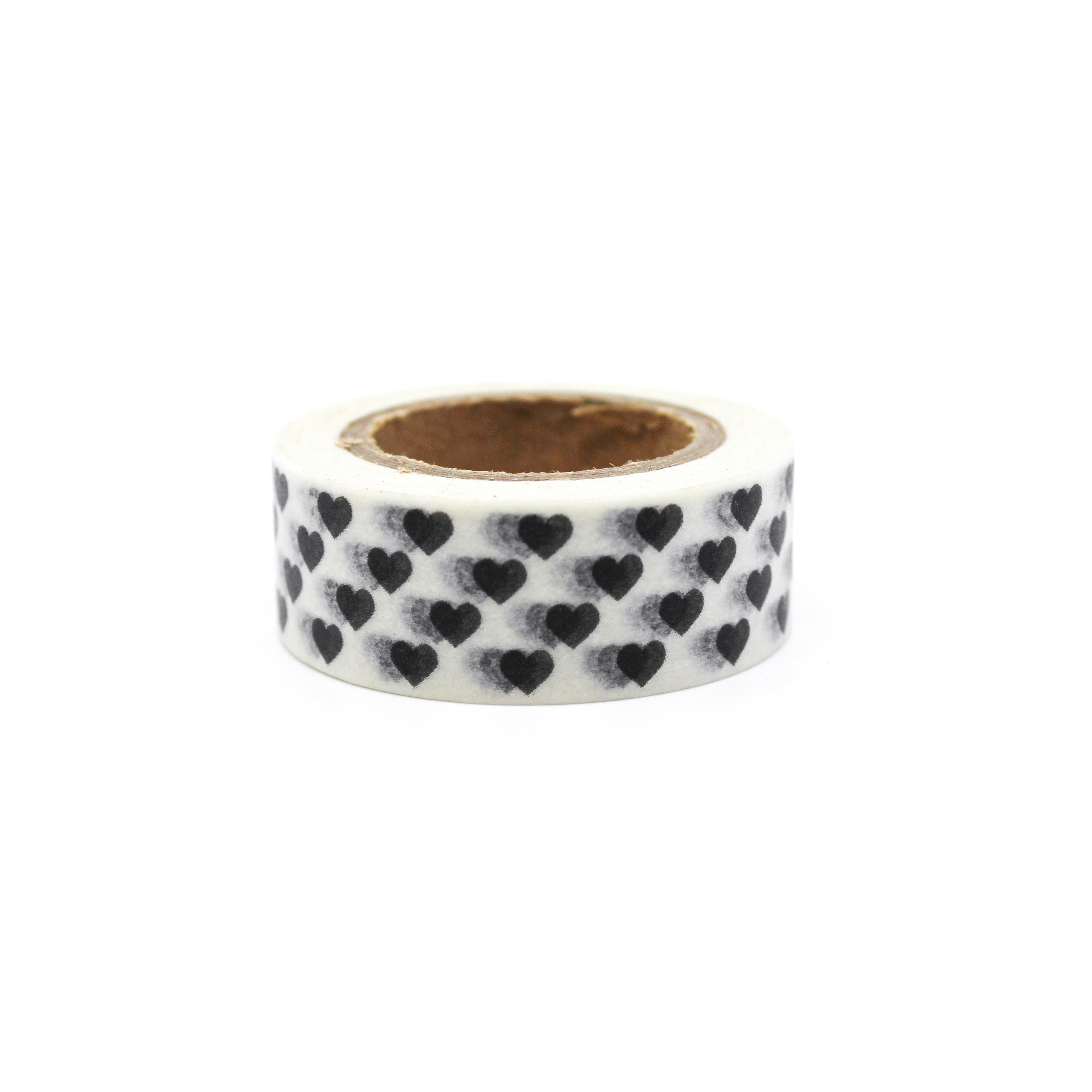 This is a black and white multi hearts in 4 rows pattern washi tape from BBB Supplies Craft Shop
