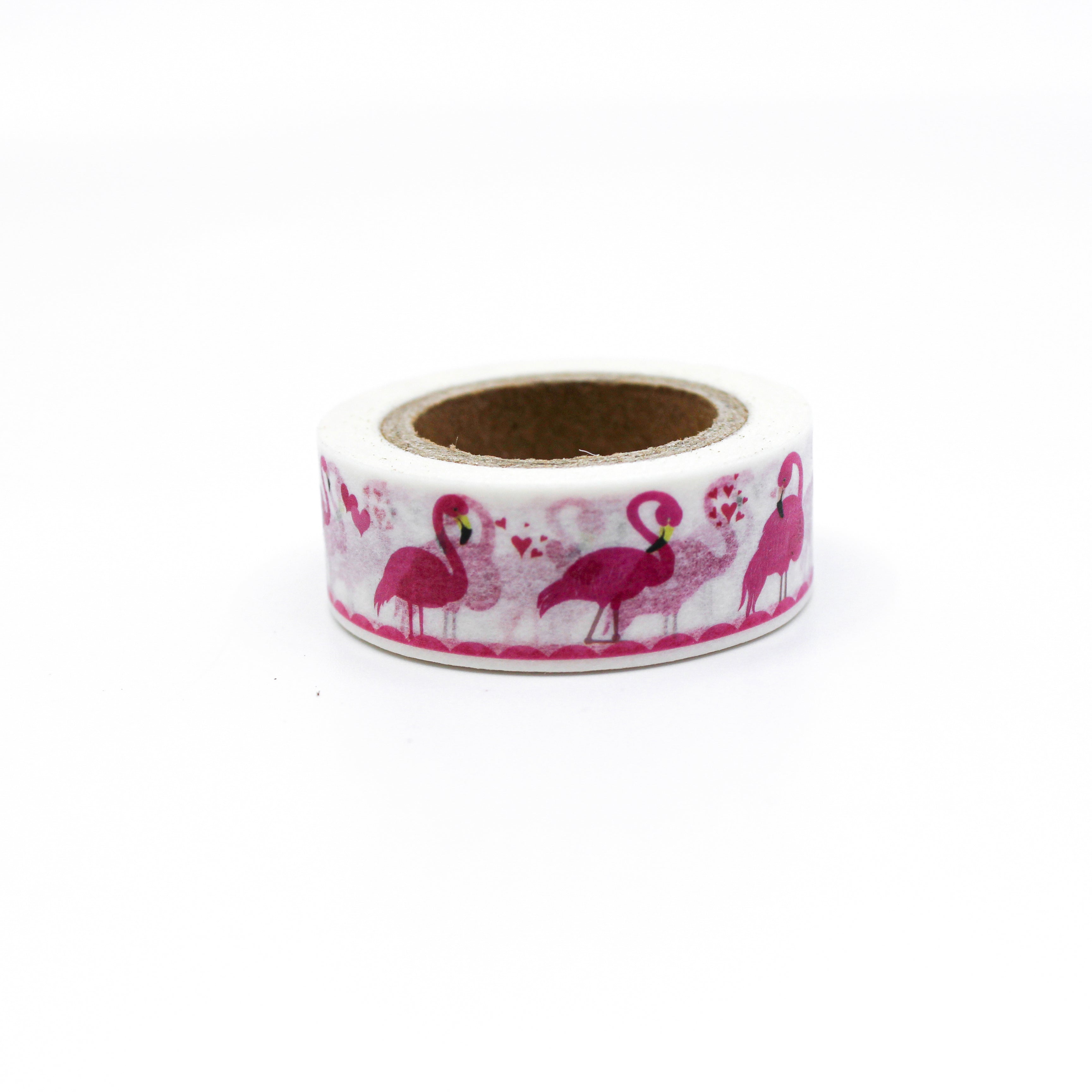 This is a picture of solid pink flamingo in a white background washi tape from BBB Supplies Craft Shop