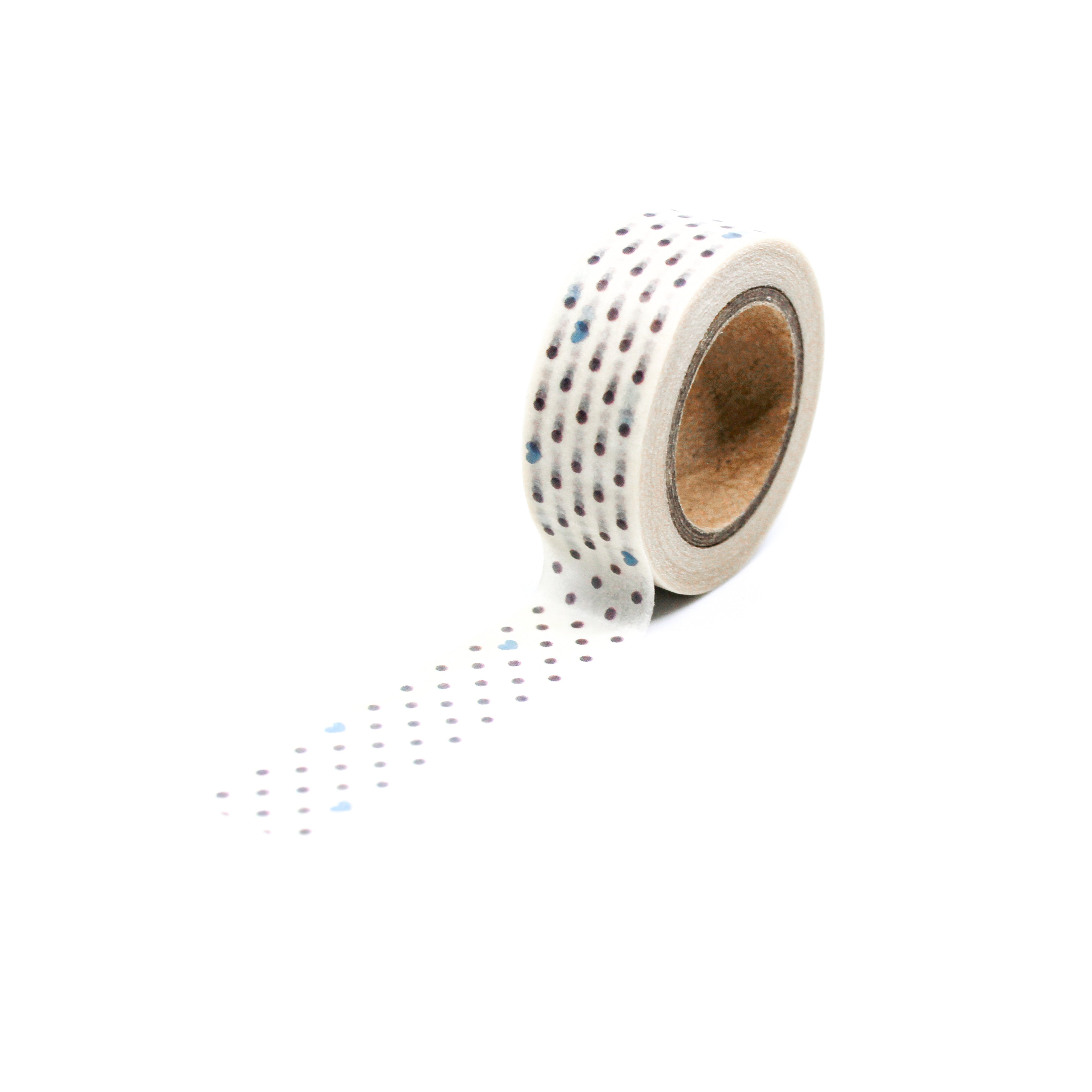 This is a full pattern review view of blue dots and hearts washi tape from BBB Supplies Craft Shop