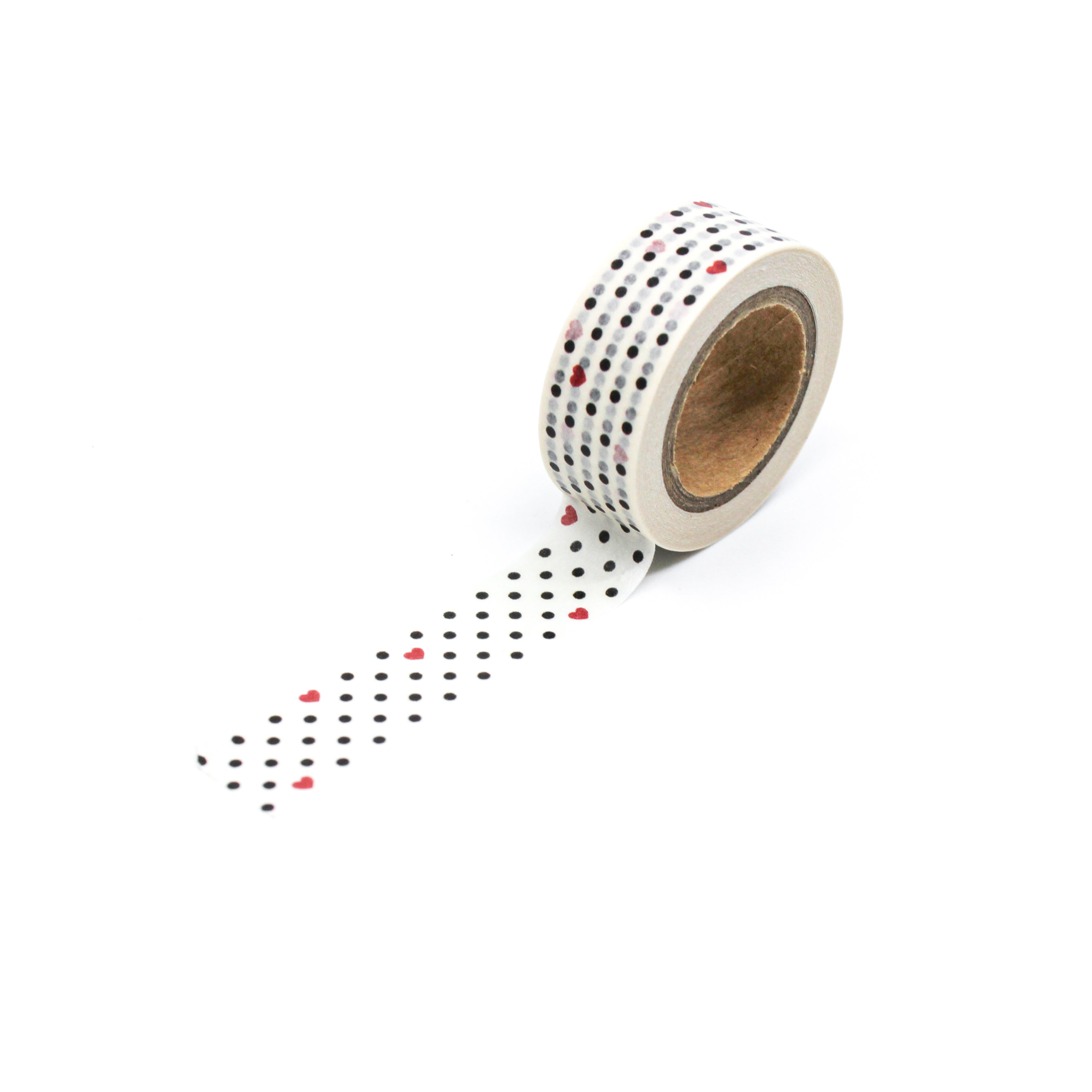 This is a full pattern review view of black dots and hearts washi tape from BBB Supplies Craft Shop