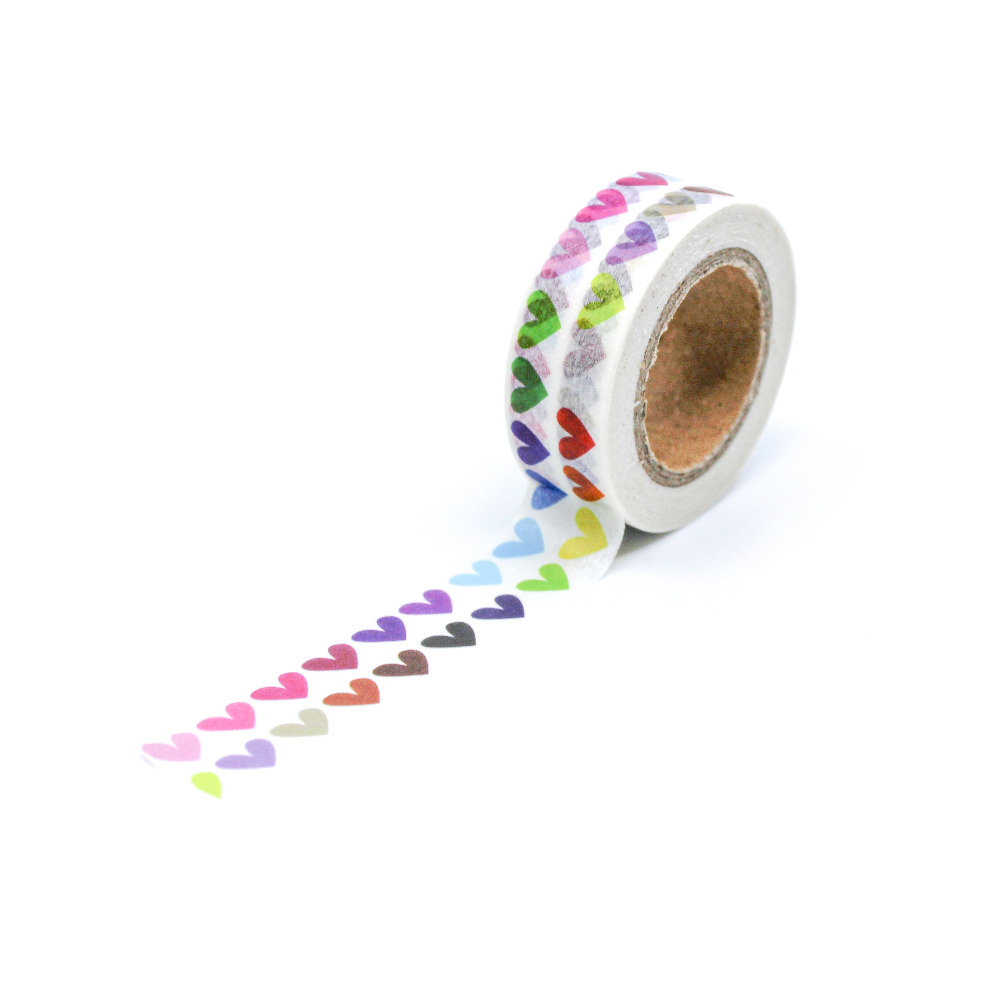 This is a full pattern review view of  multi color hearts in a two row washi tape from BBB Supplies Craft Shop