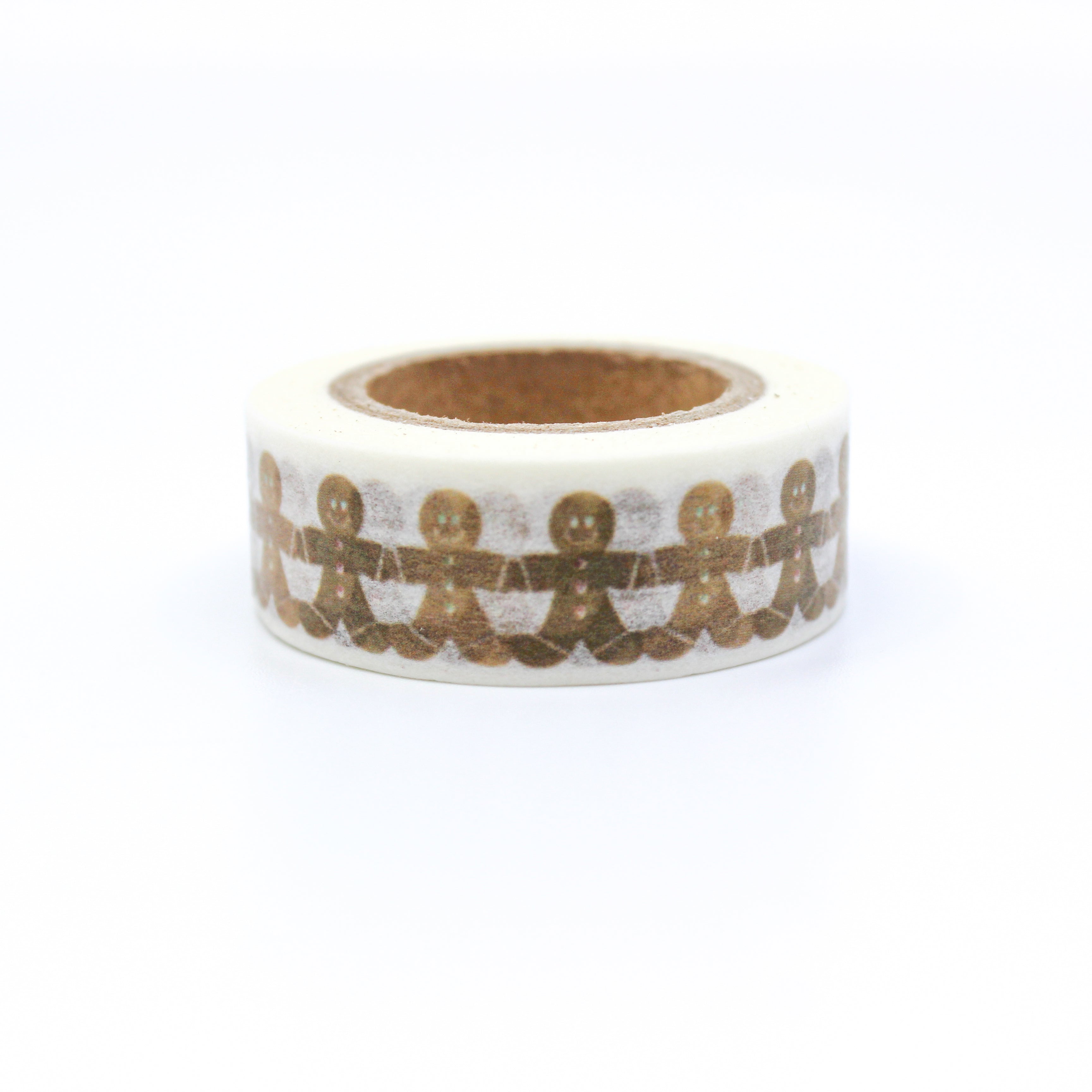 This is a cute gingerbread man holding each other in a white background washi tape from BBB Supplies Craft Shop