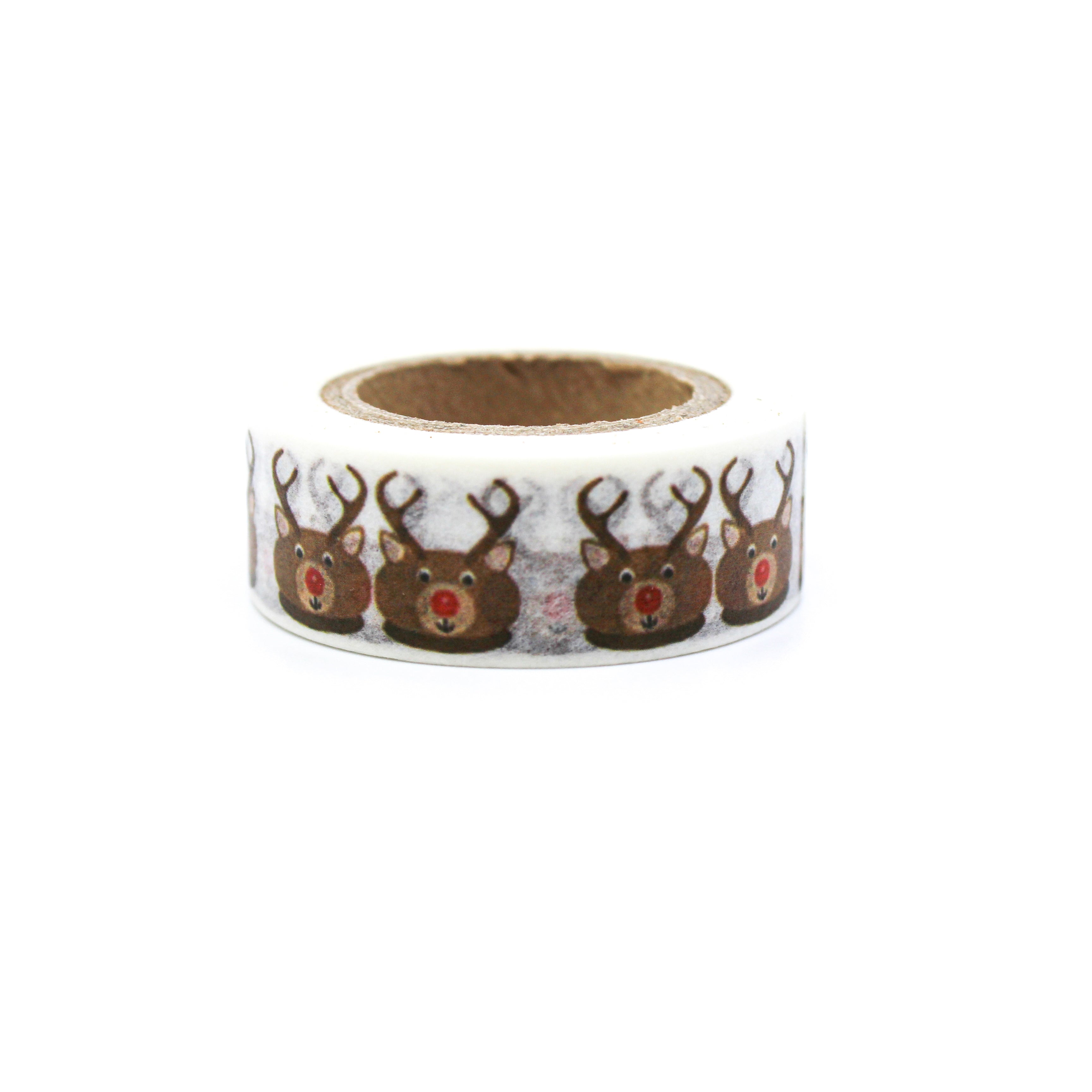 This is a cute head of Rudolf the red nose reindeer in a white background washi tape from BBB Supplies Craft Shop