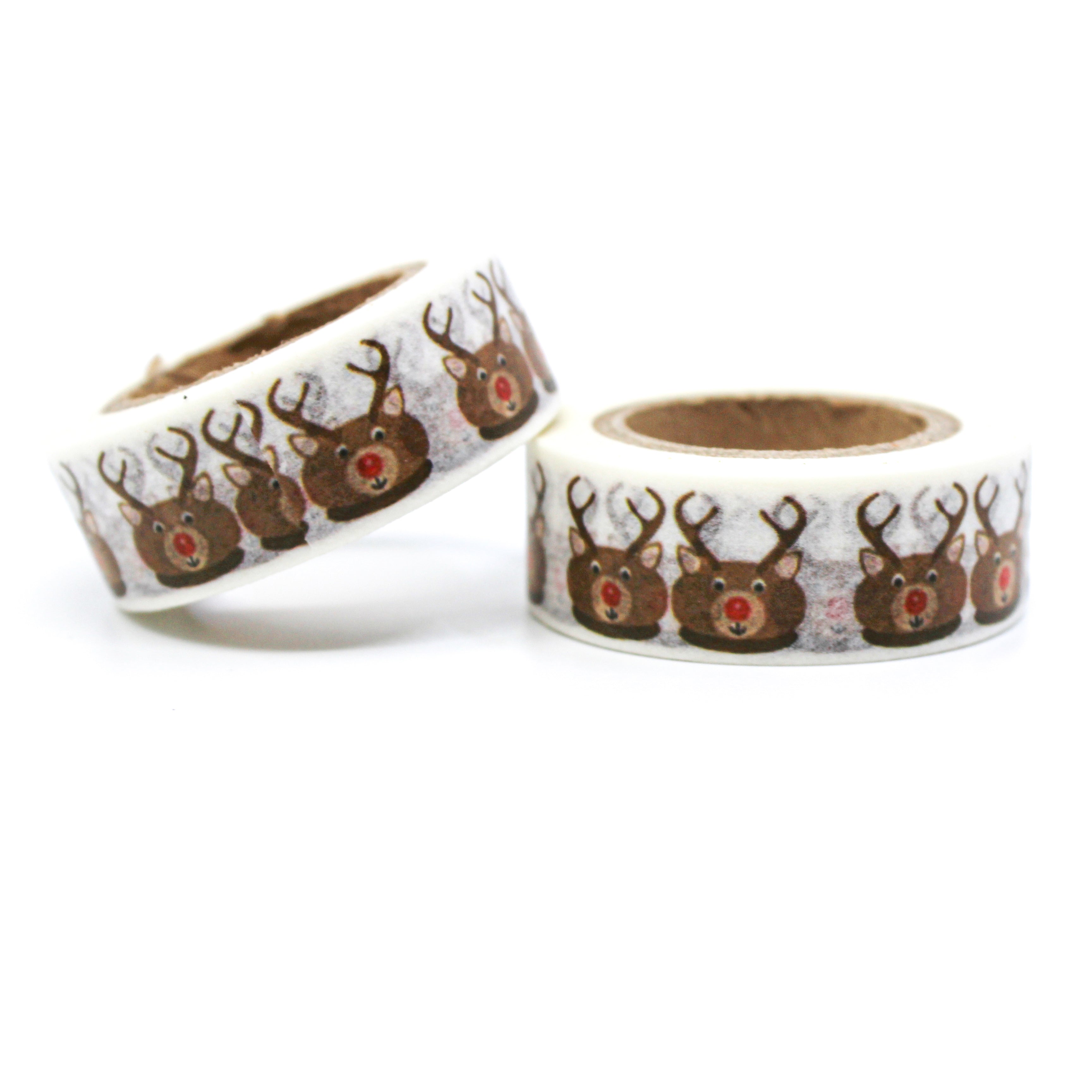 This is a brown Rudolf the red nose reindeer head for Journal Supplies, Scrapbooking washi tapes from BBB Supplies Craft Shop