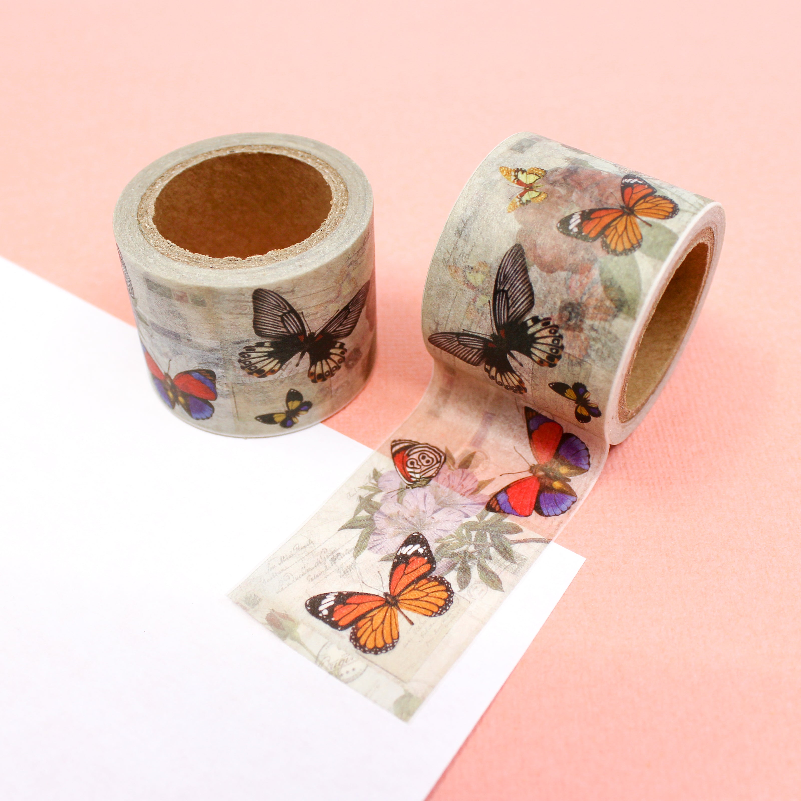 This is a vintage butterflies view themed wide washi tape from BBB Supplies Craft Shop