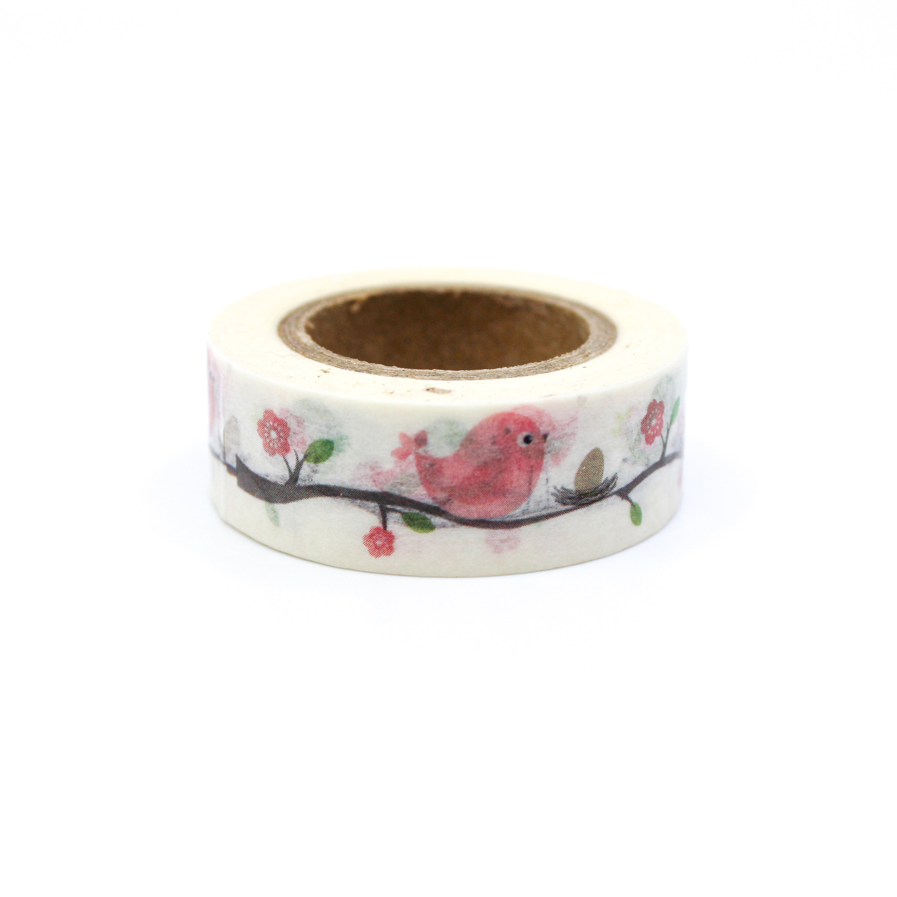 This is a multi- color birds on a branch in a white background washi tape from BBB Supplies Craft Shop