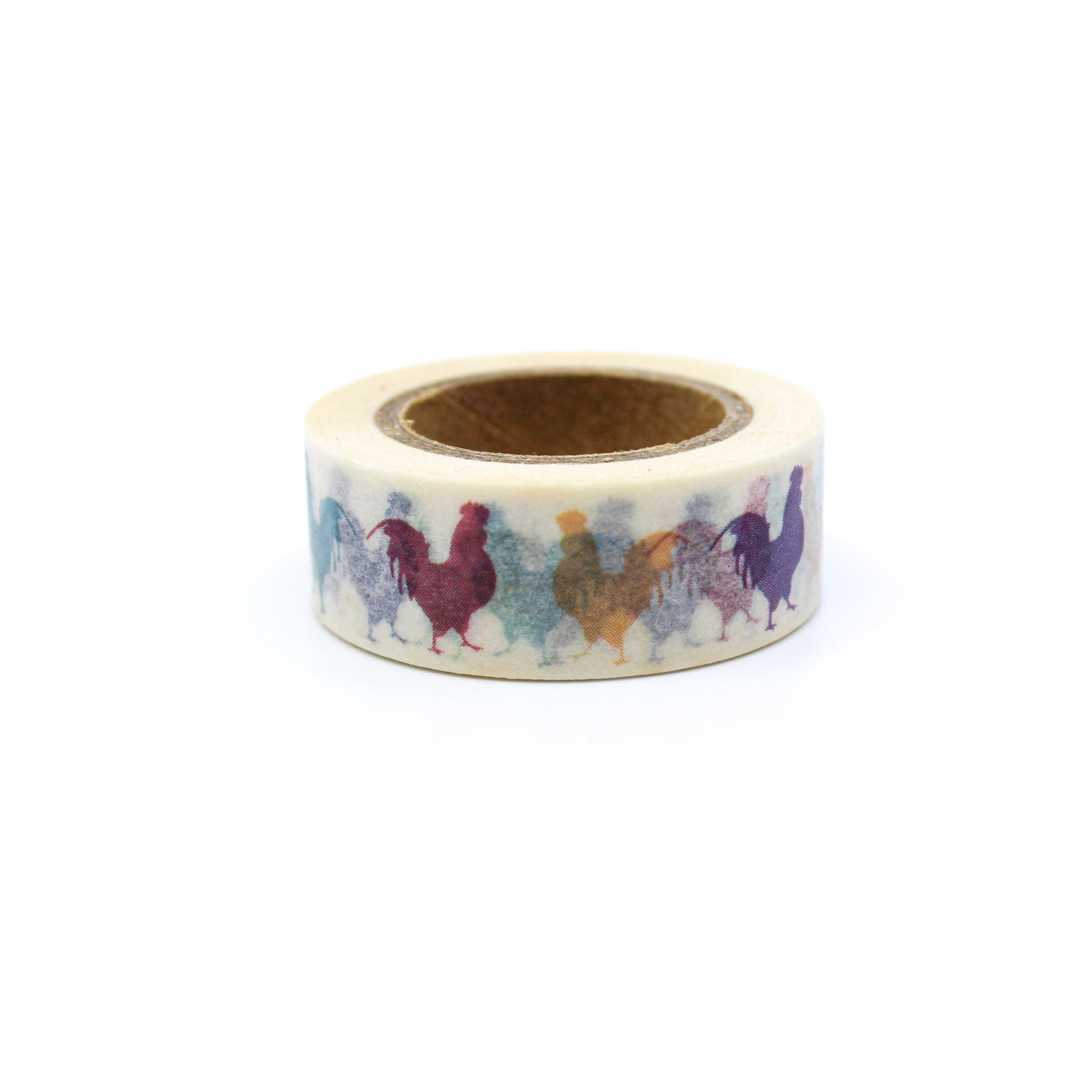 This is a variety color  of rooster in a white background washi tape from BBB Supplies Craft Shop