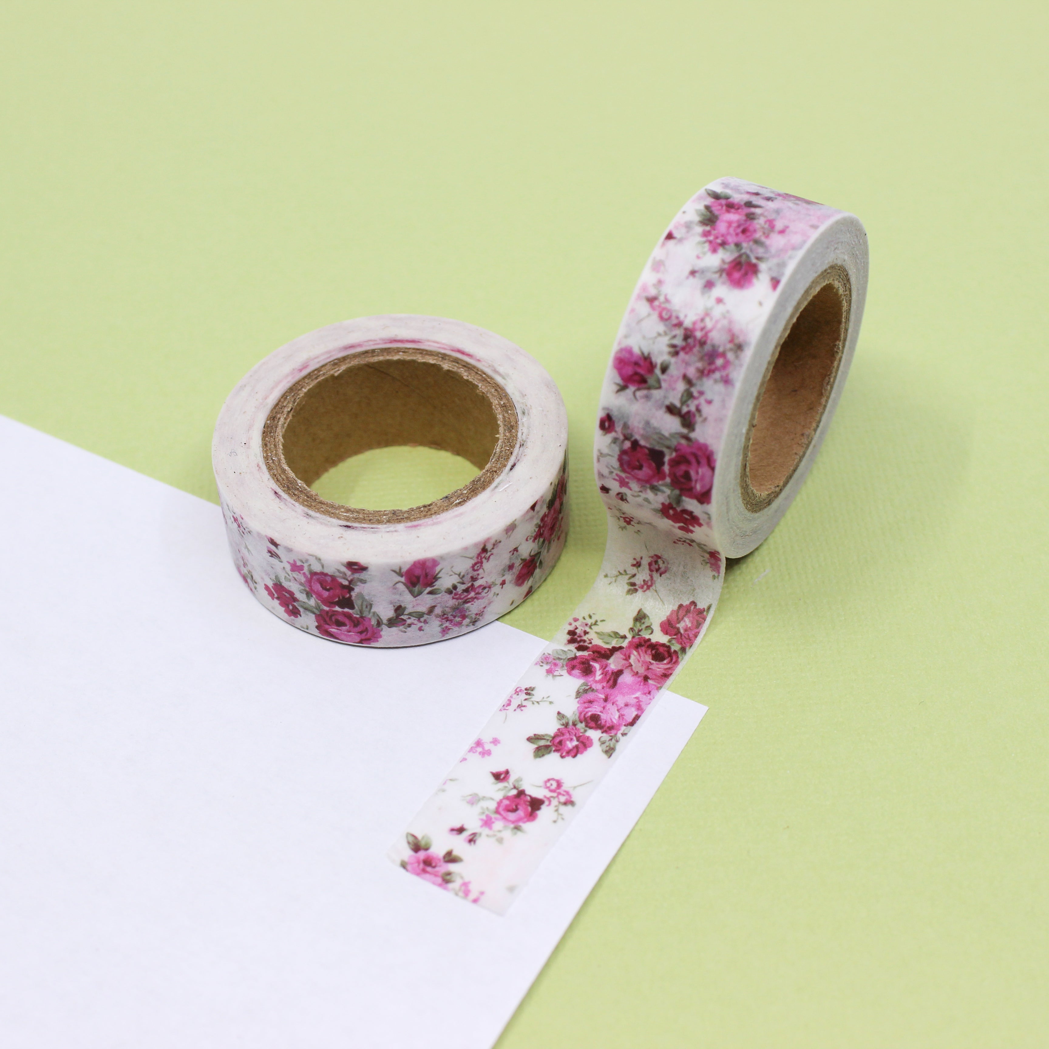 This is a cute little pink roses pattern washi tape from BBB Supplies Craft Shop