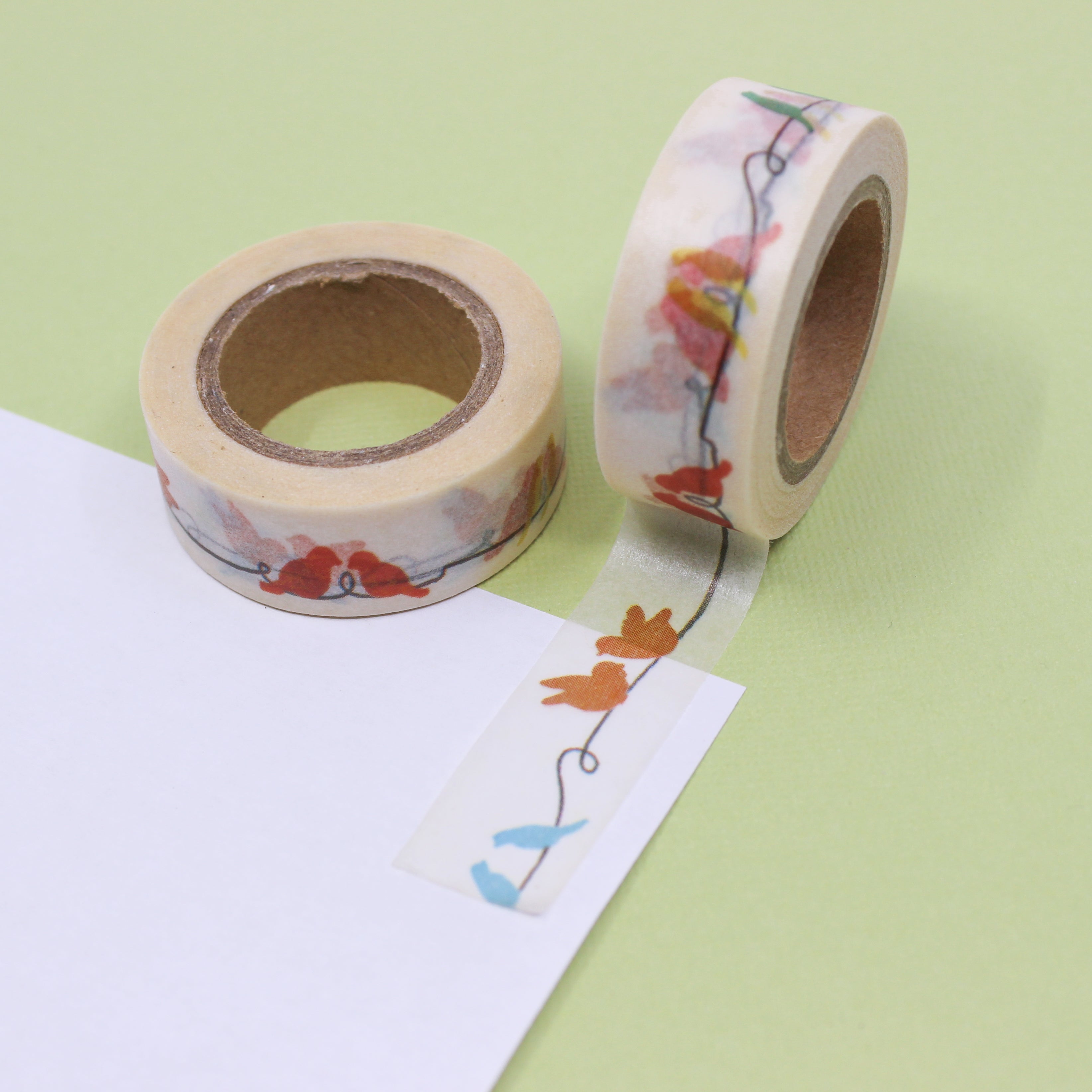 This is a colorful love birds on a string wire washi tape from BBB Supplies Craft Shop