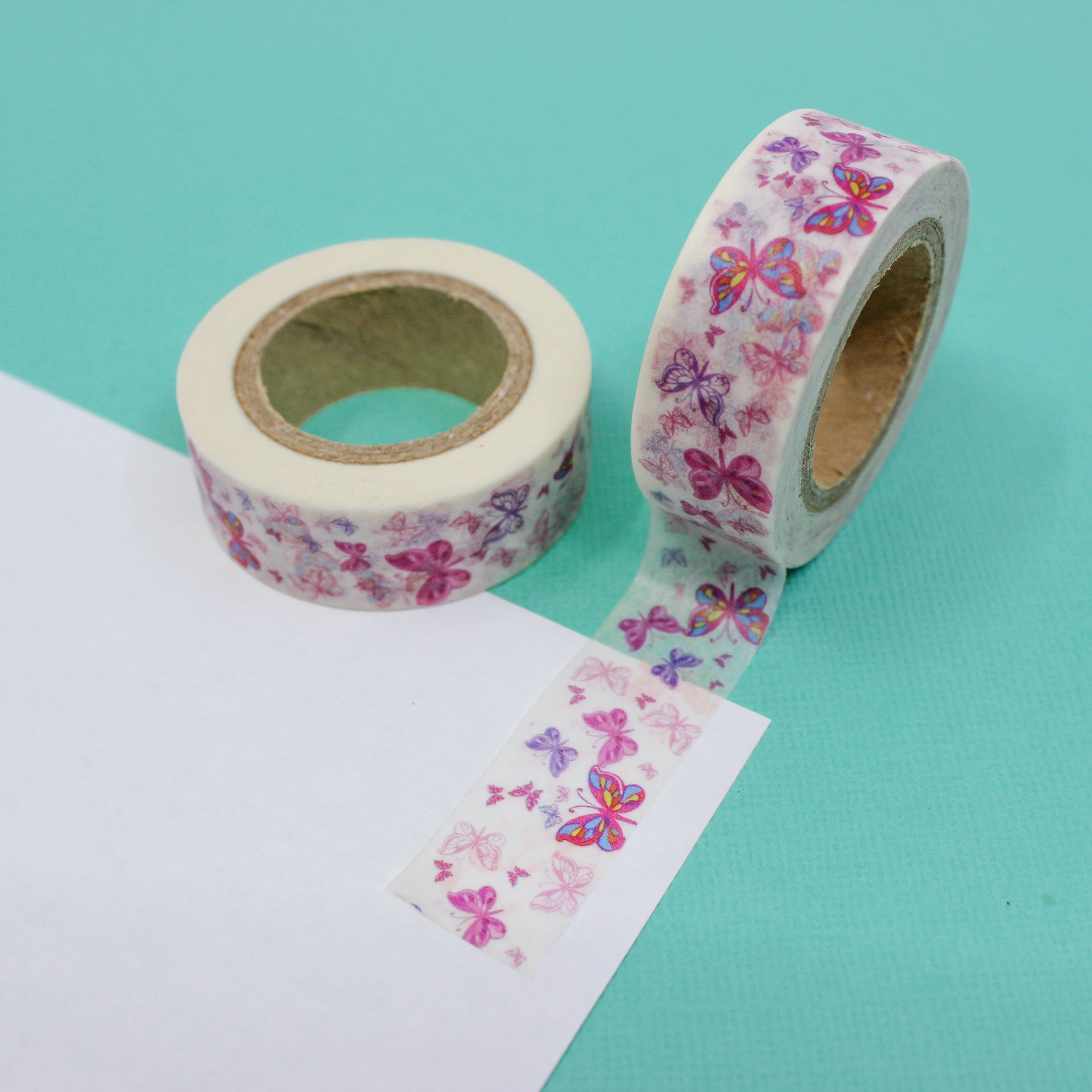 This is a pink girly flying butterflies pattern Washi Tape from BBB Supplies Craft Shop
