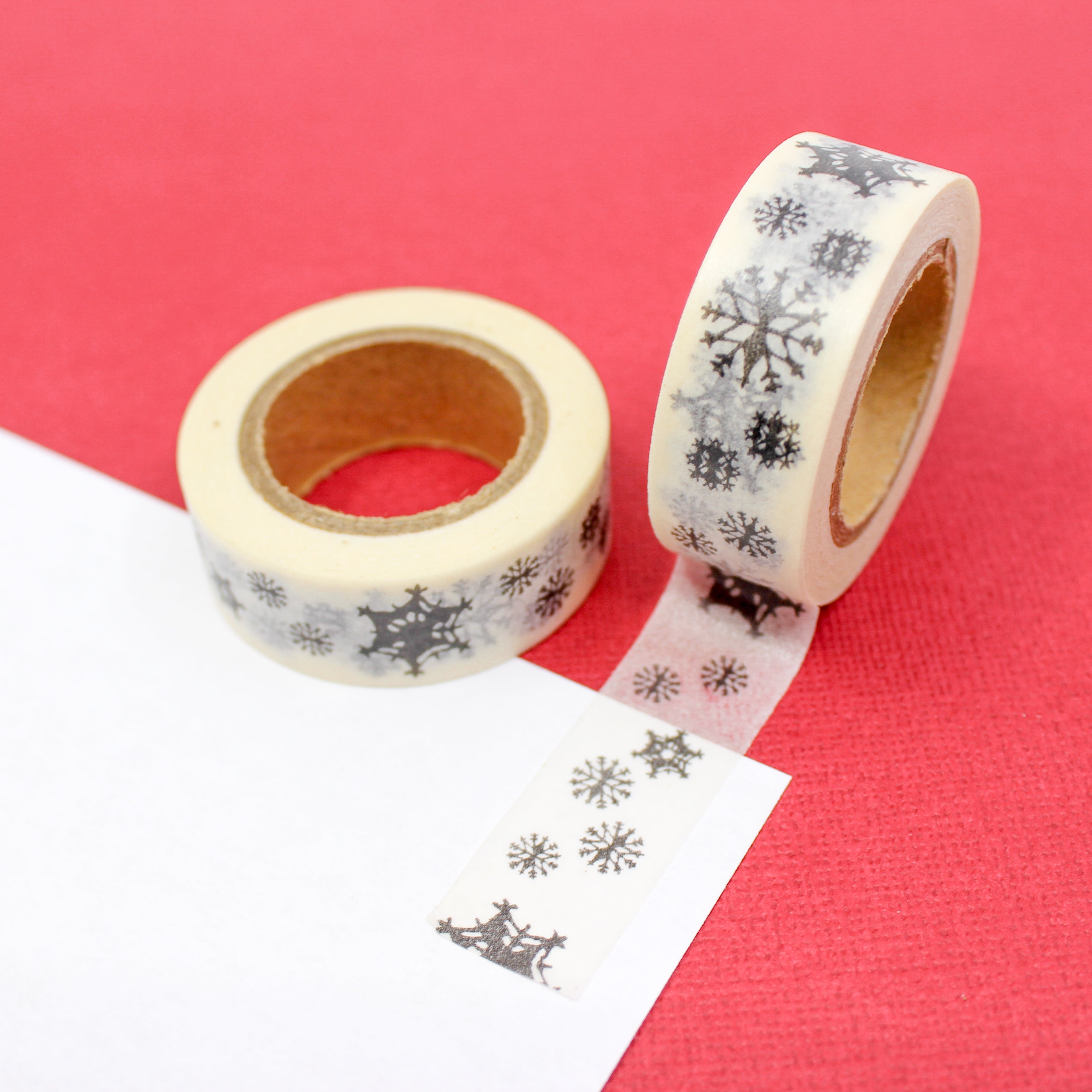 This is a black and white snowflakes pattern washi tape from BBB Supplies Craft Shop