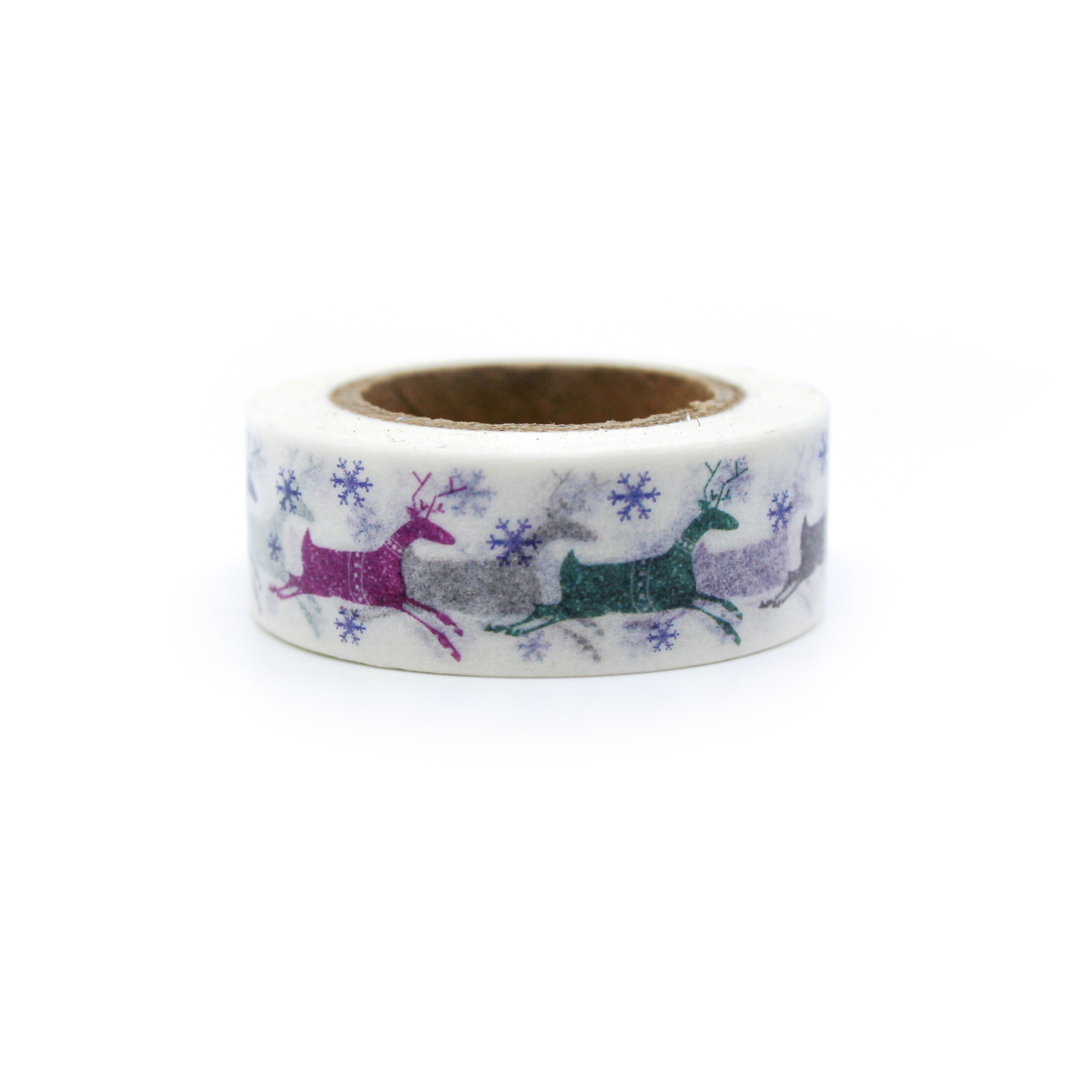 This is a colorful leaping reindeer with snow flakes washi tapes from BBB Supplies Craft Shop