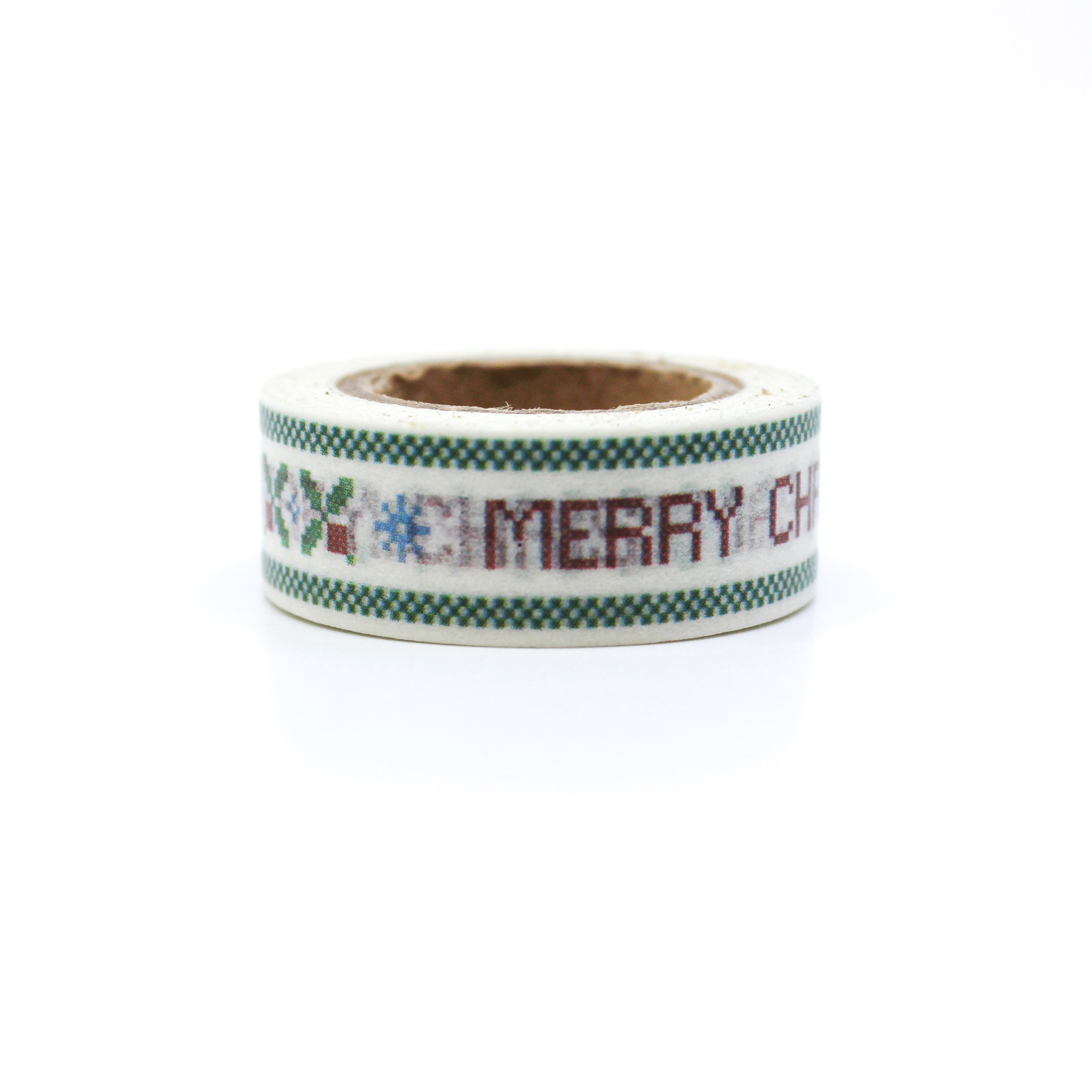 This is a cross stitch pattern of Merry Christmas phrases washi tapes from BBB Supplies Craft Shop