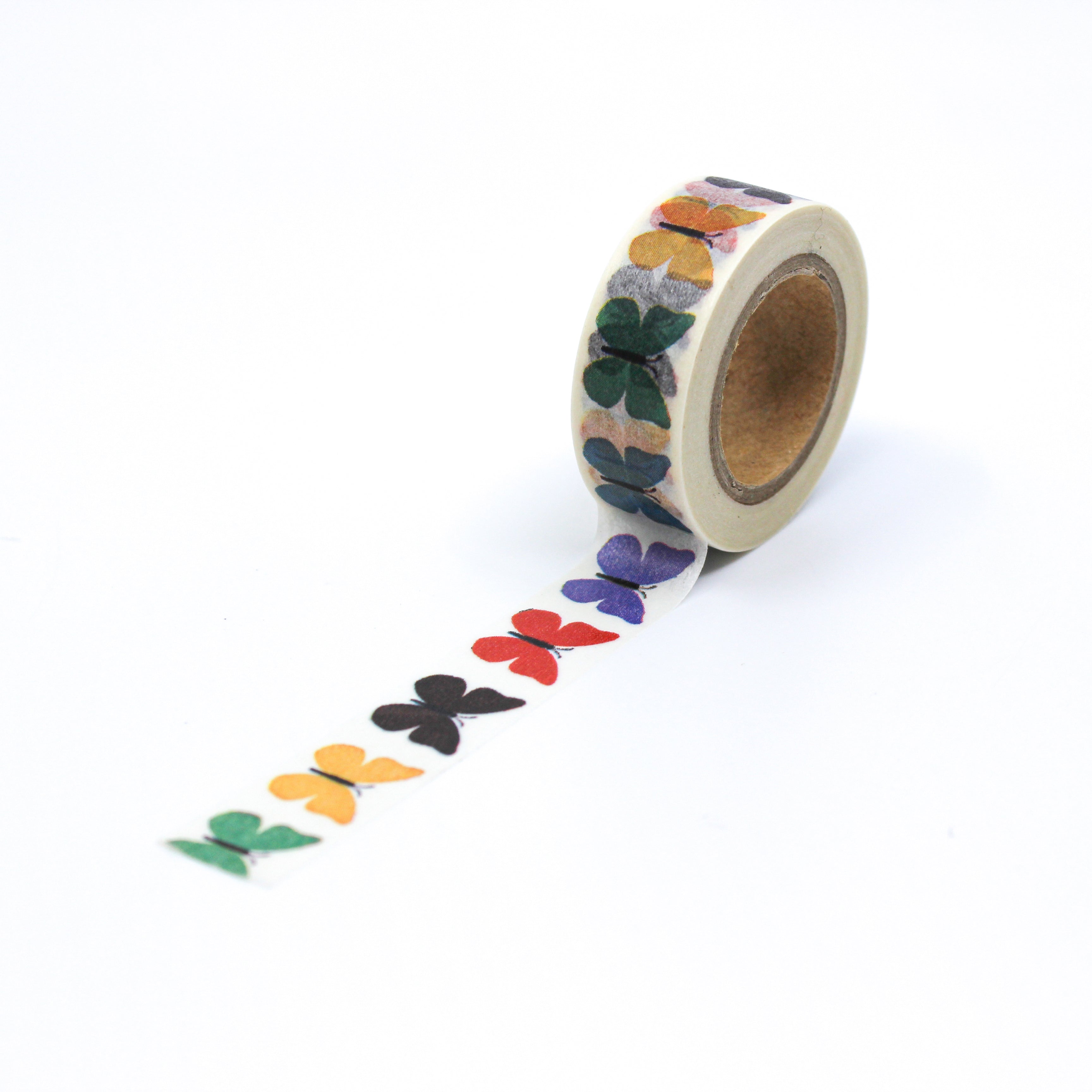 This is a full pattern repeat view of colorful puff butterfly Washi Tape from BBB Supplies Craft Shop